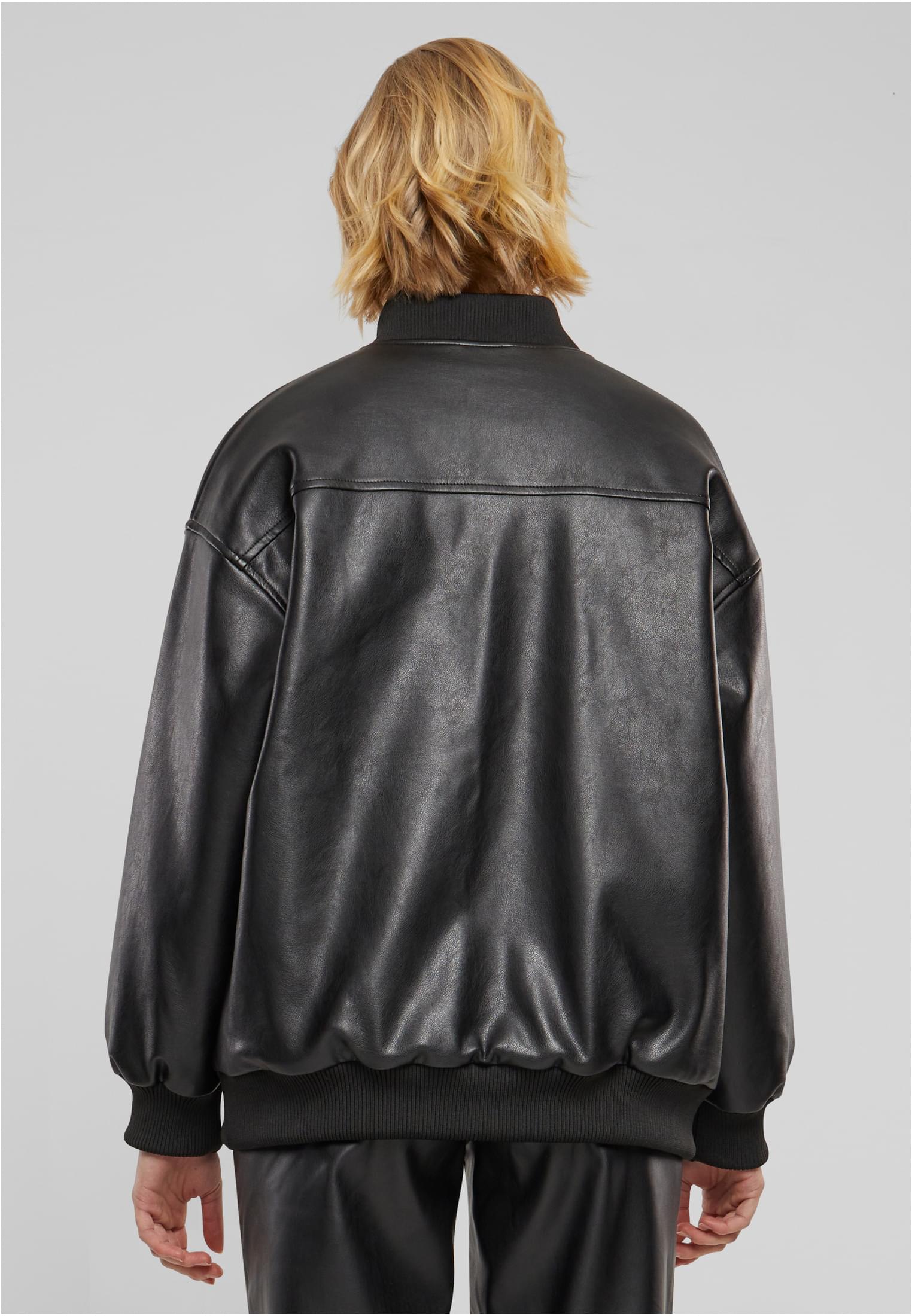 Ladies Synthetic Leather Bomber Jacket | black