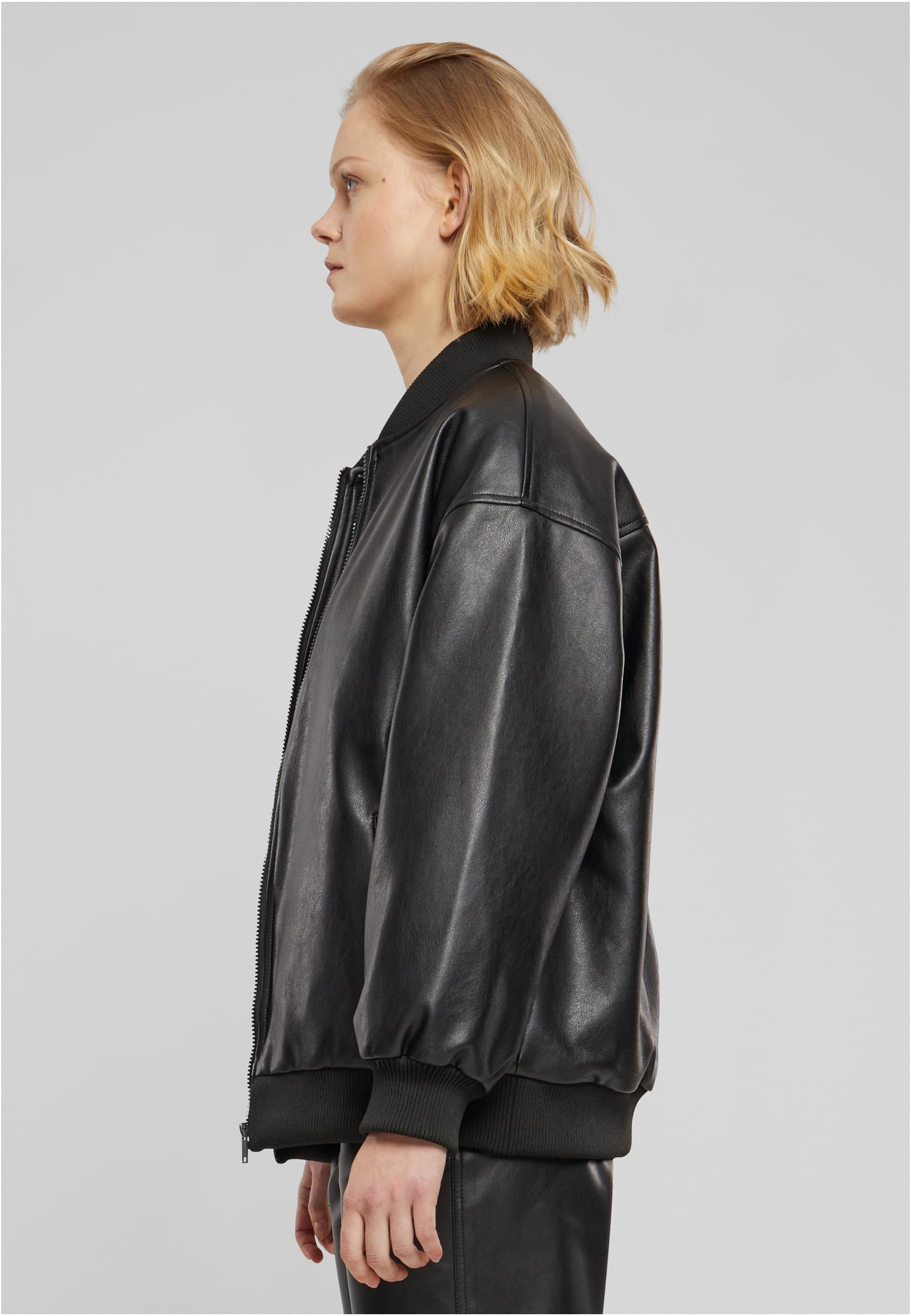 Ladies Synthetic Leather Bomber Jacket | black