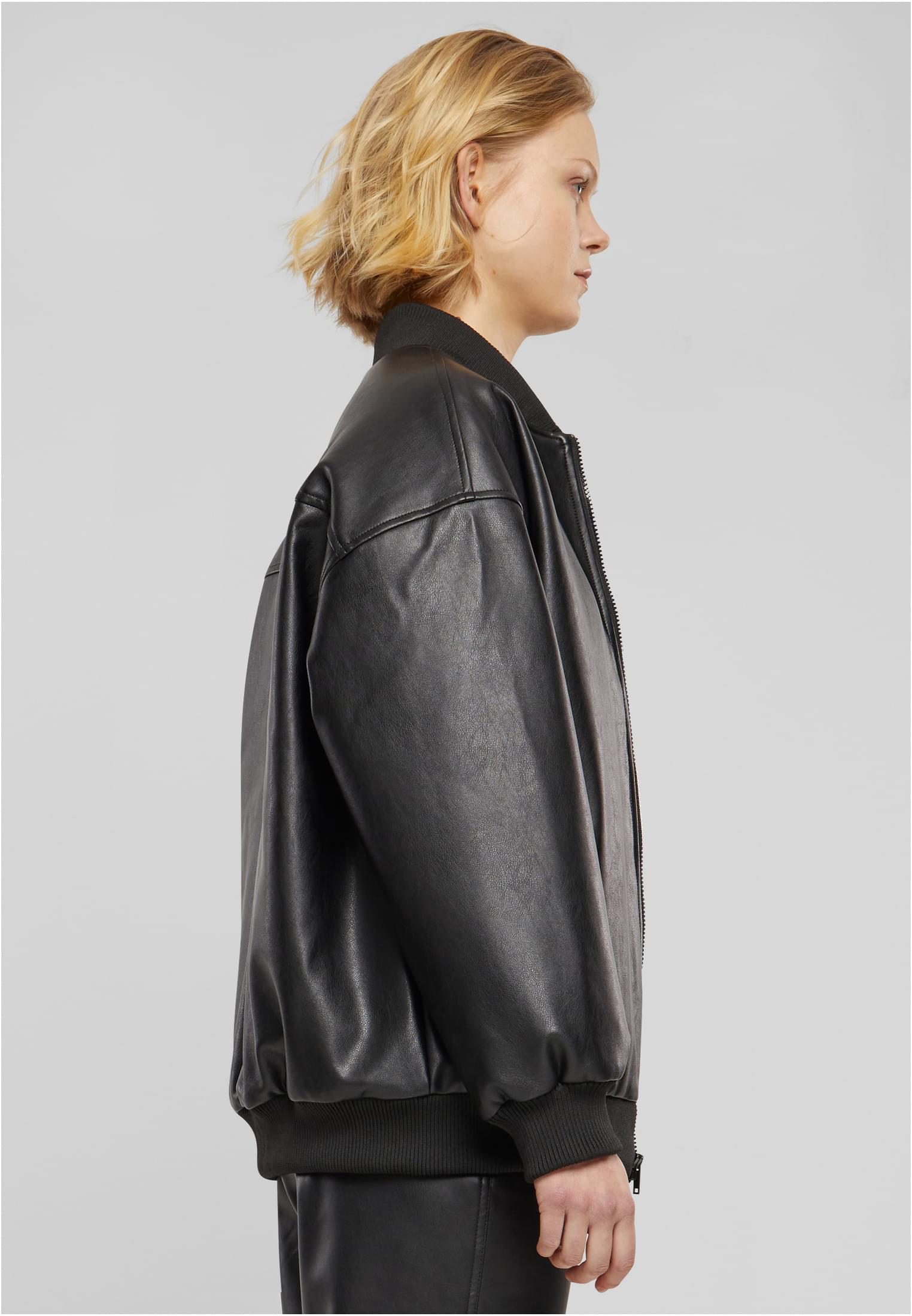 Ladies Synthetic Leather Bomber Jacket | black