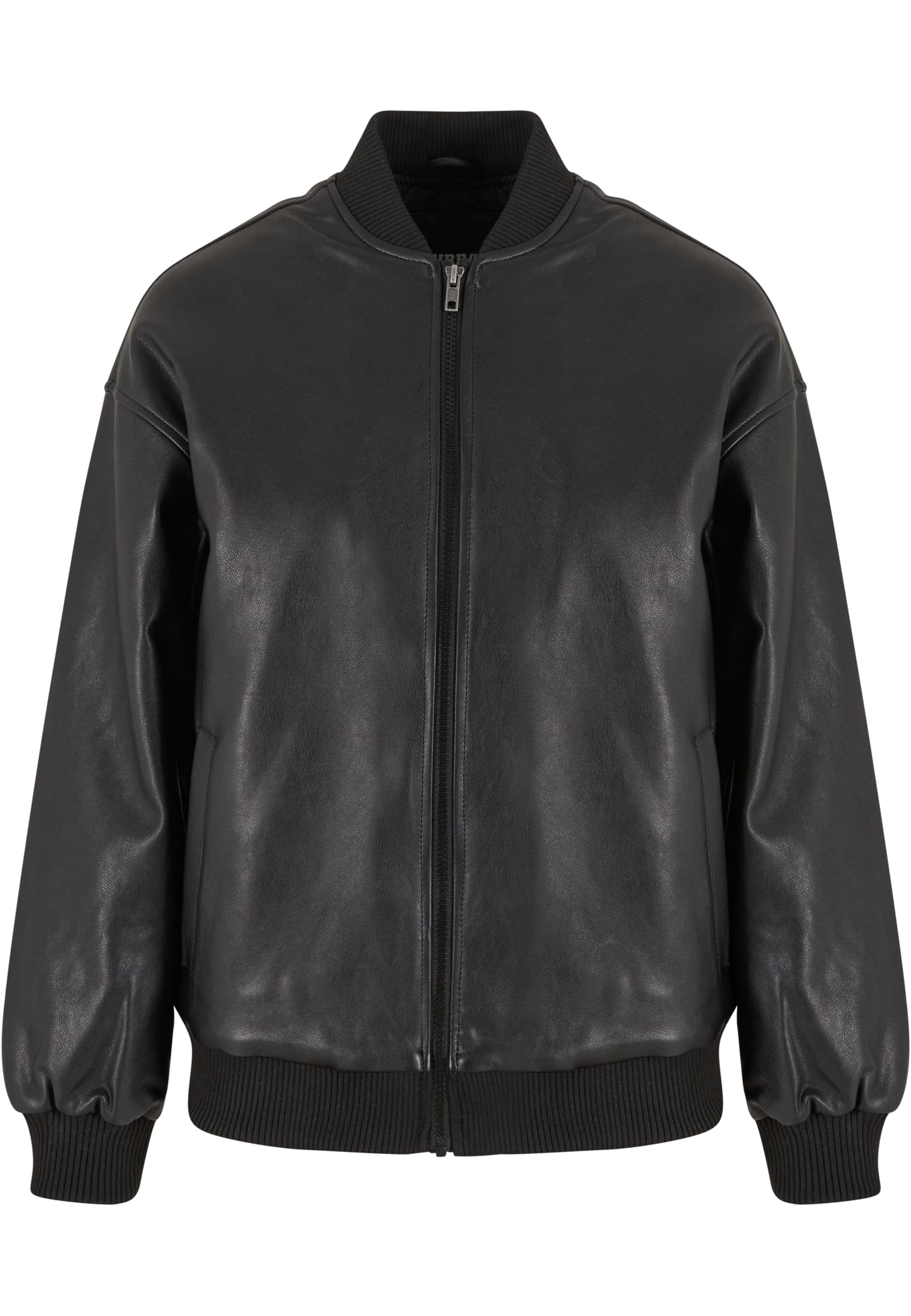 Ladies Synthetic Leather Bomber Jacket | black