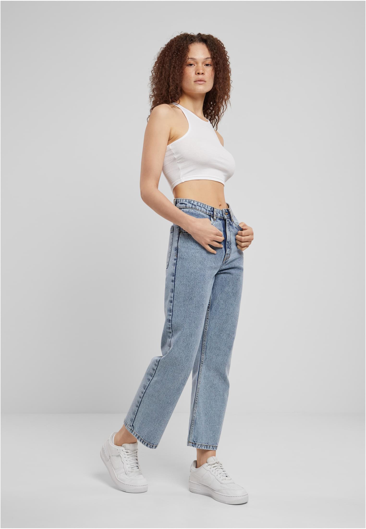 Ladies Cropped Straight Leg Denim Pants | tinted lightblue washed