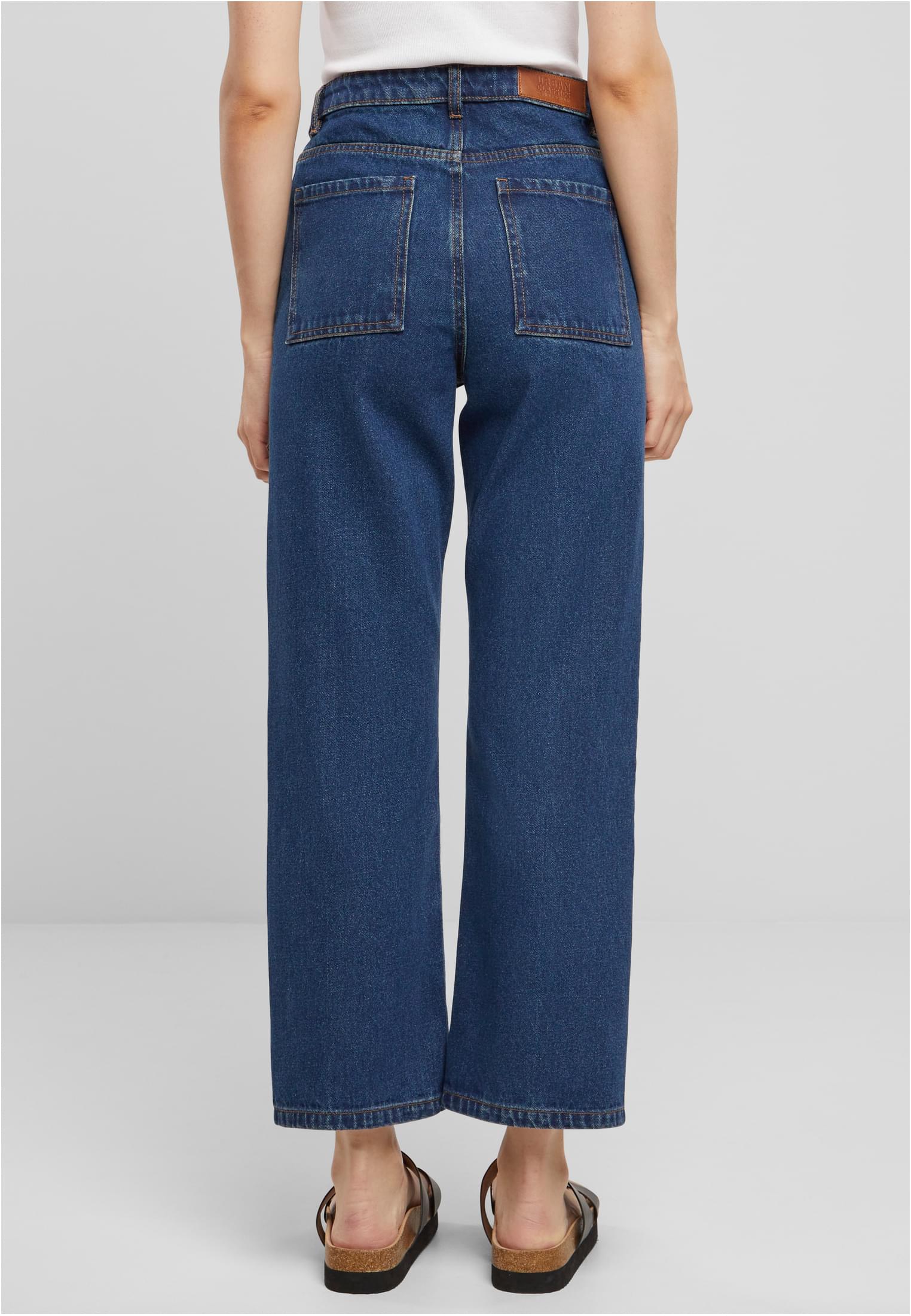 Ladies Cropped Straight Leg Denim Pants | mid indigo washed