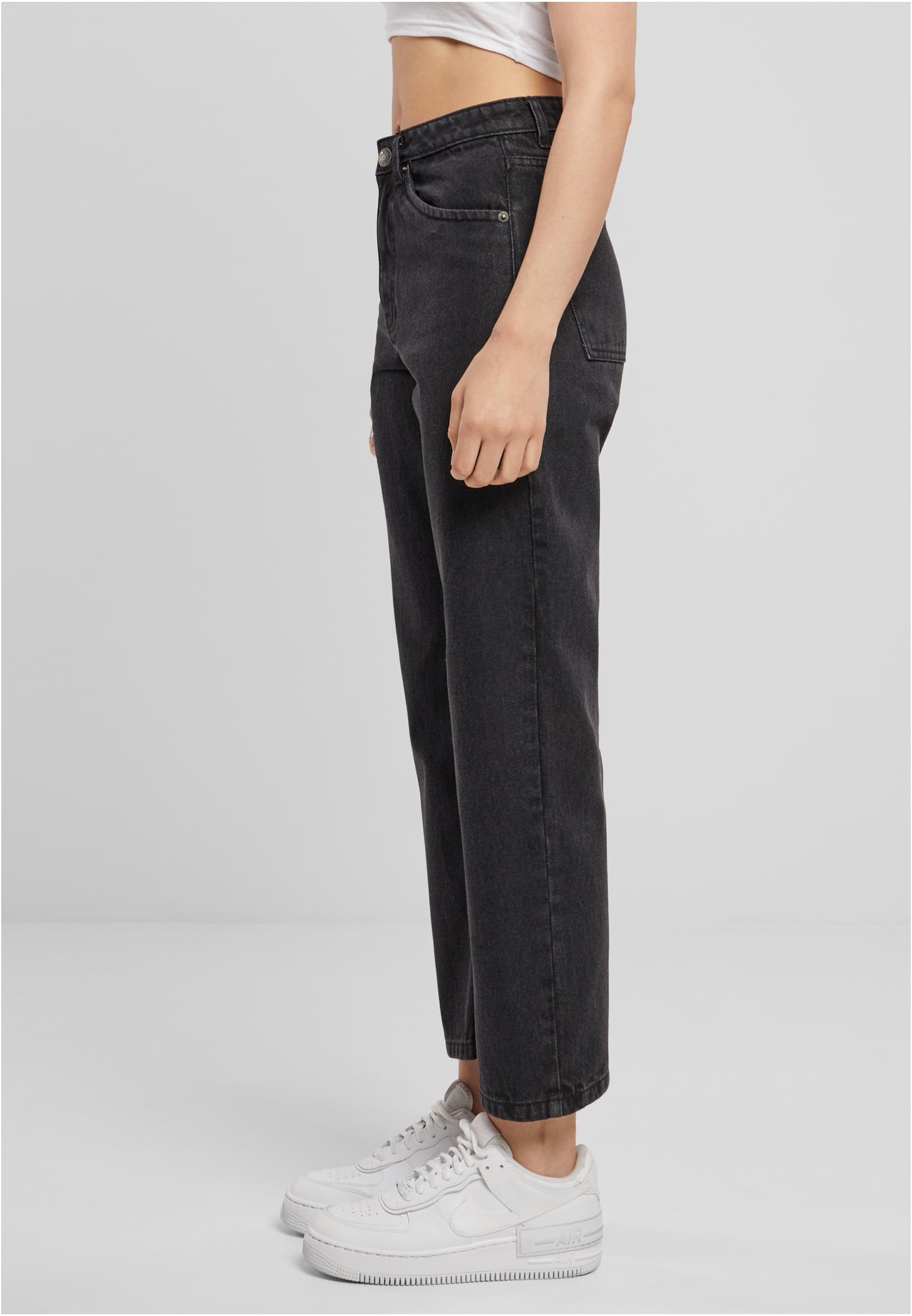 Ladies Cropped Straight Leg Denim Pants | black washed