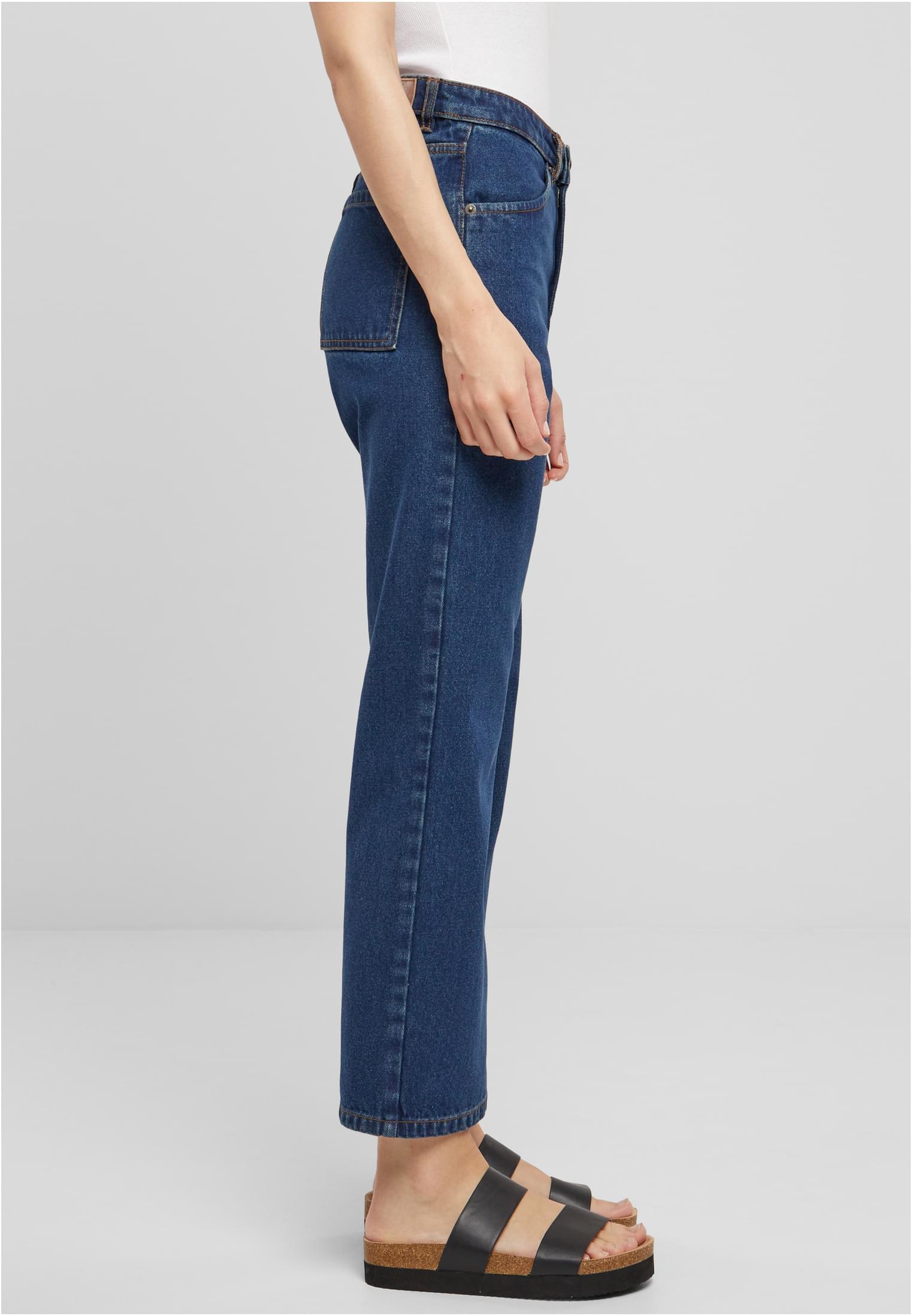 Ladies Cropped Straight Leg Denim Pants | mid indigo washed