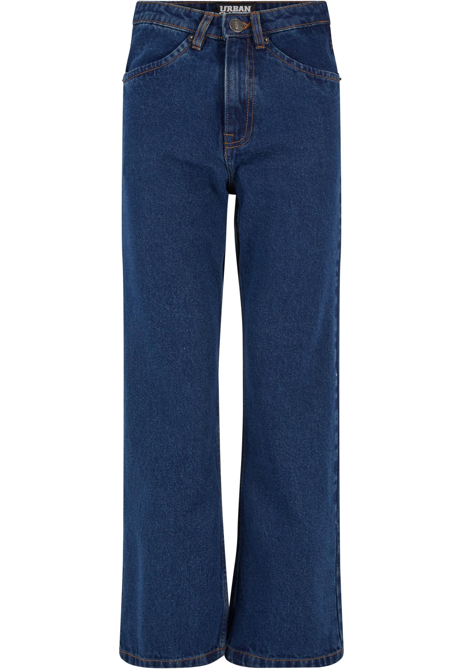 Ladies Cropped Straight Leg Denim Pants | mid indigo washed