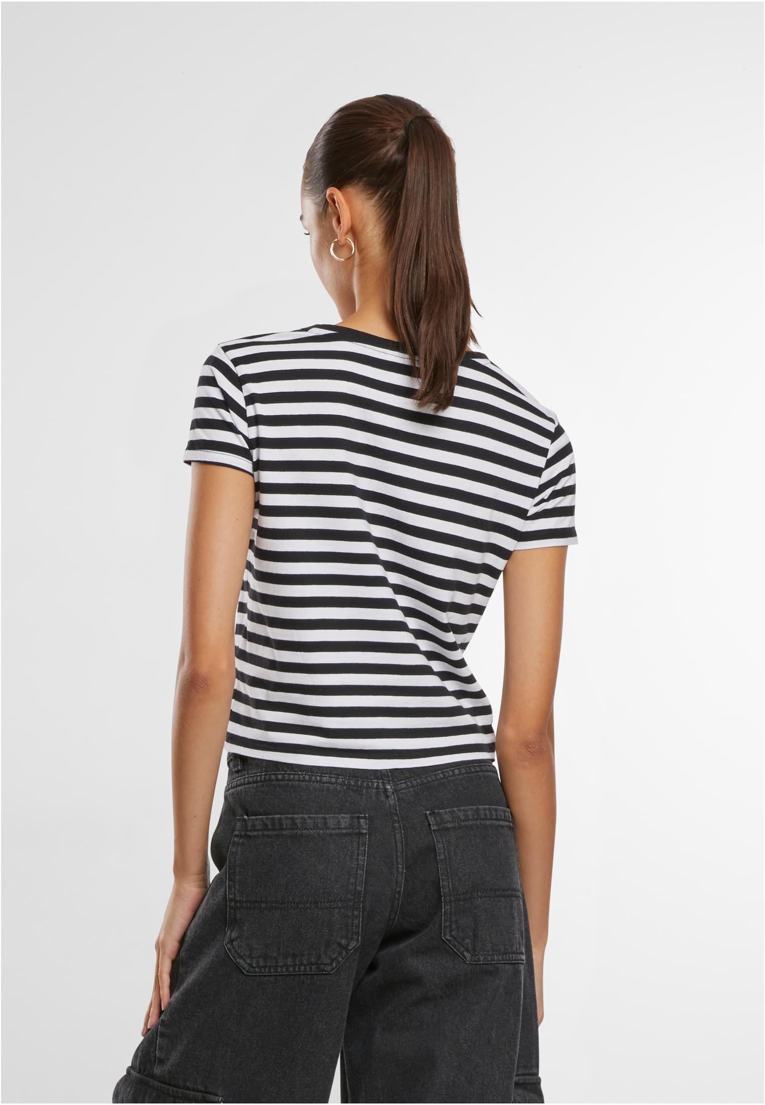 Ladies Short Striped Tee | white/black