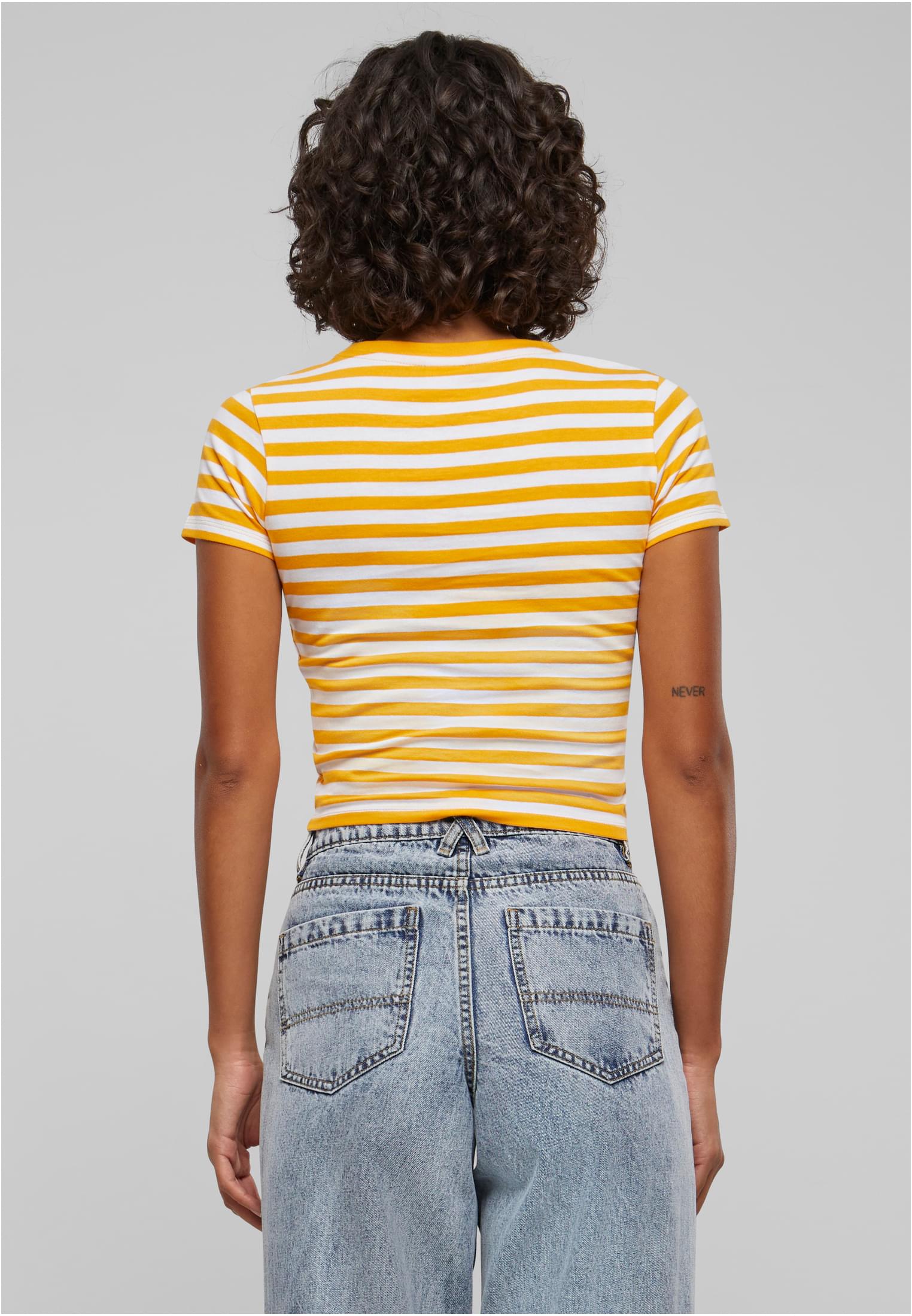 Ladies Short Striped Tee | white/magicmango