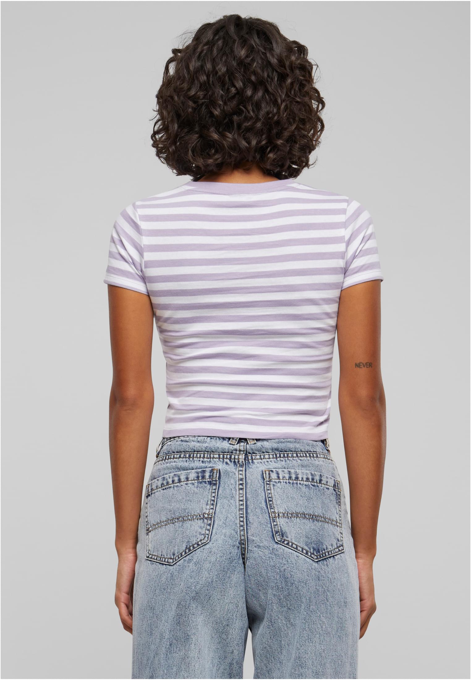 Ladies Short Striped Tee | white/dustylilac