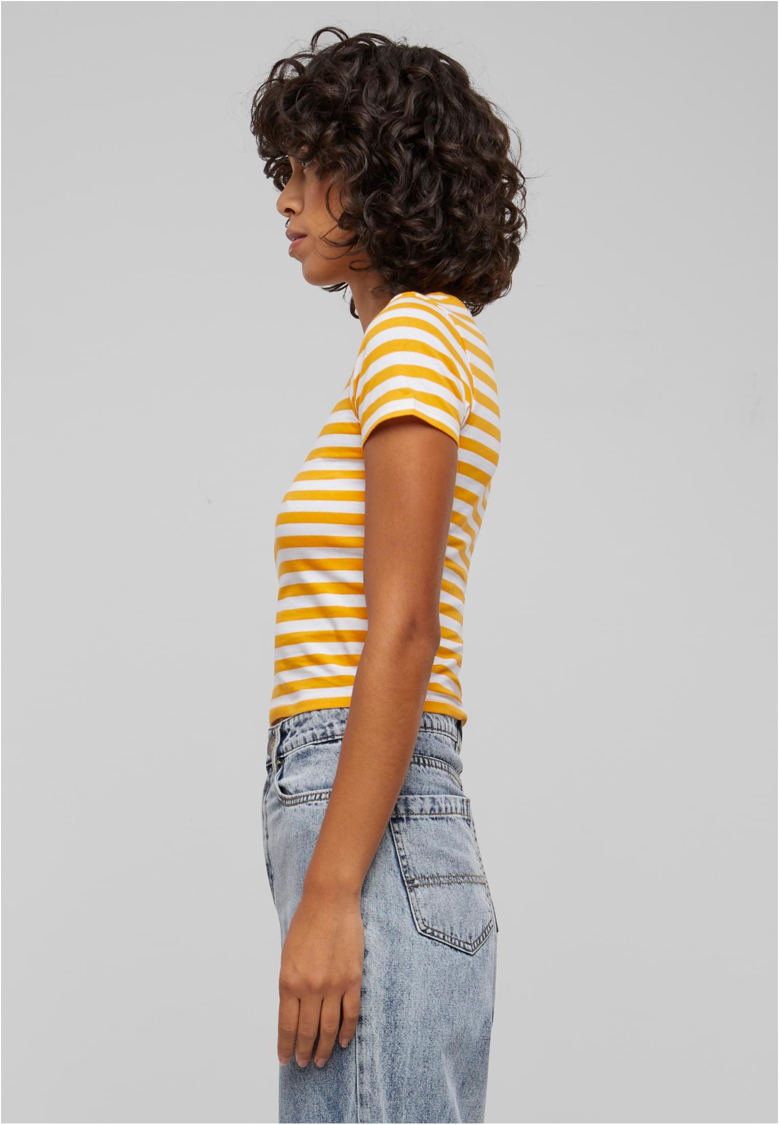 Ladies Short Striped Tee | white/magicmango