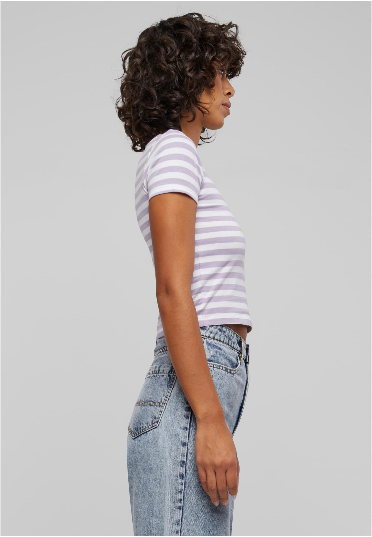 Ladies Short Striped Tee | white/dustylilac