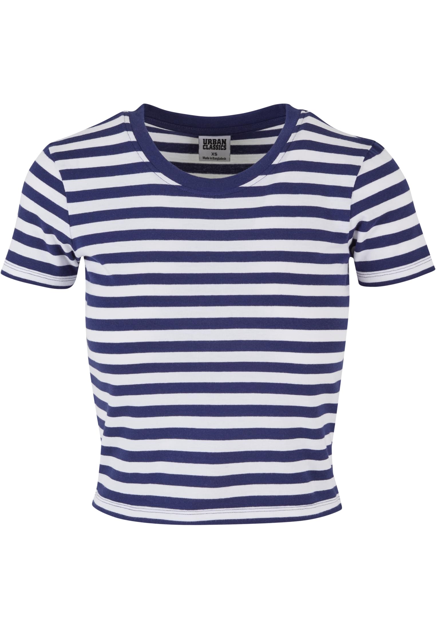 Ladies Short Striped Tee | white/darkblue