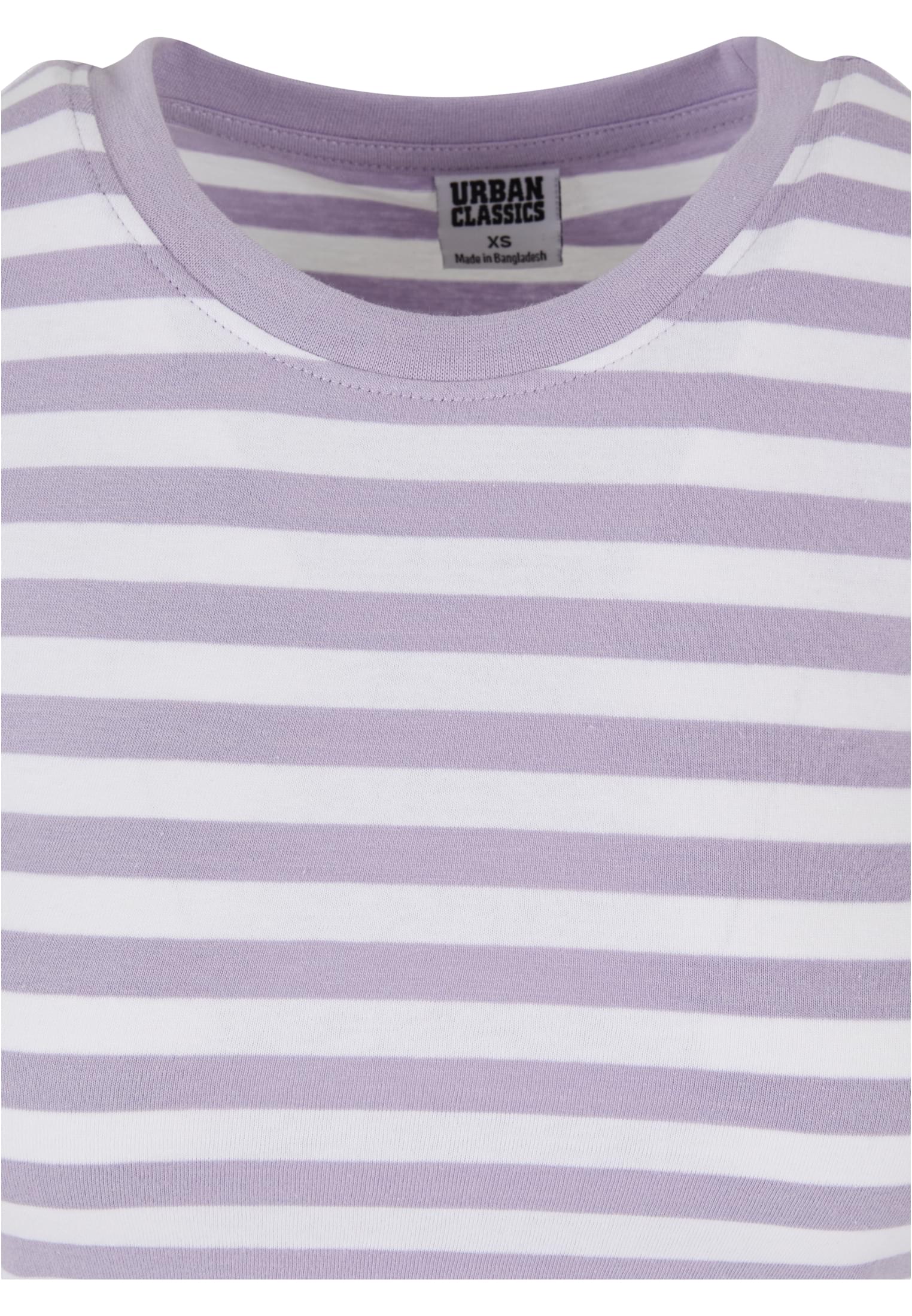 Ladies Short Striped Tee | white/dustylilac