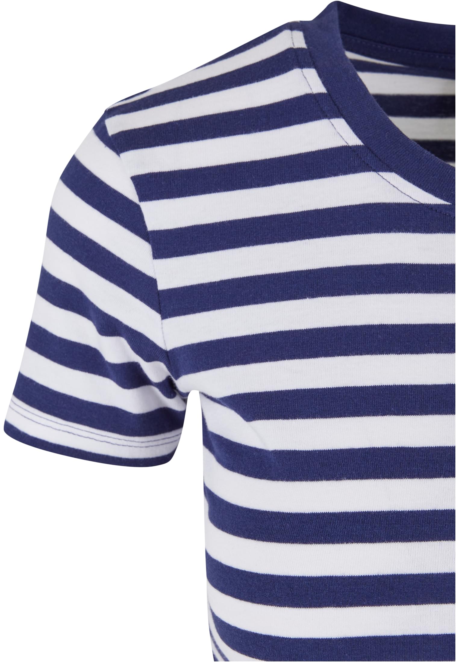 Ladies Short Striped Tee | white/darkblue