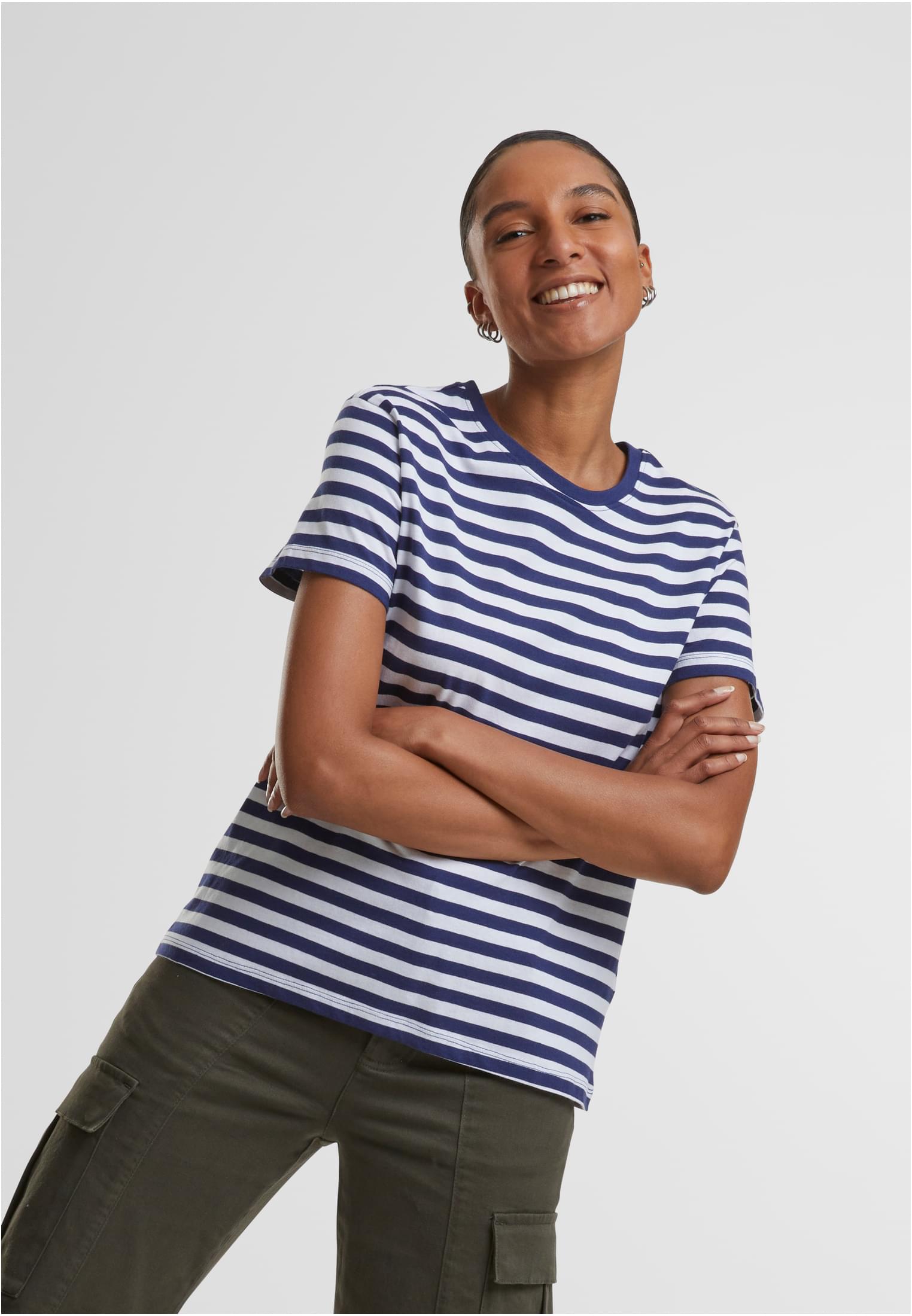 Ladies Regular Striped Tee | white/darkblue