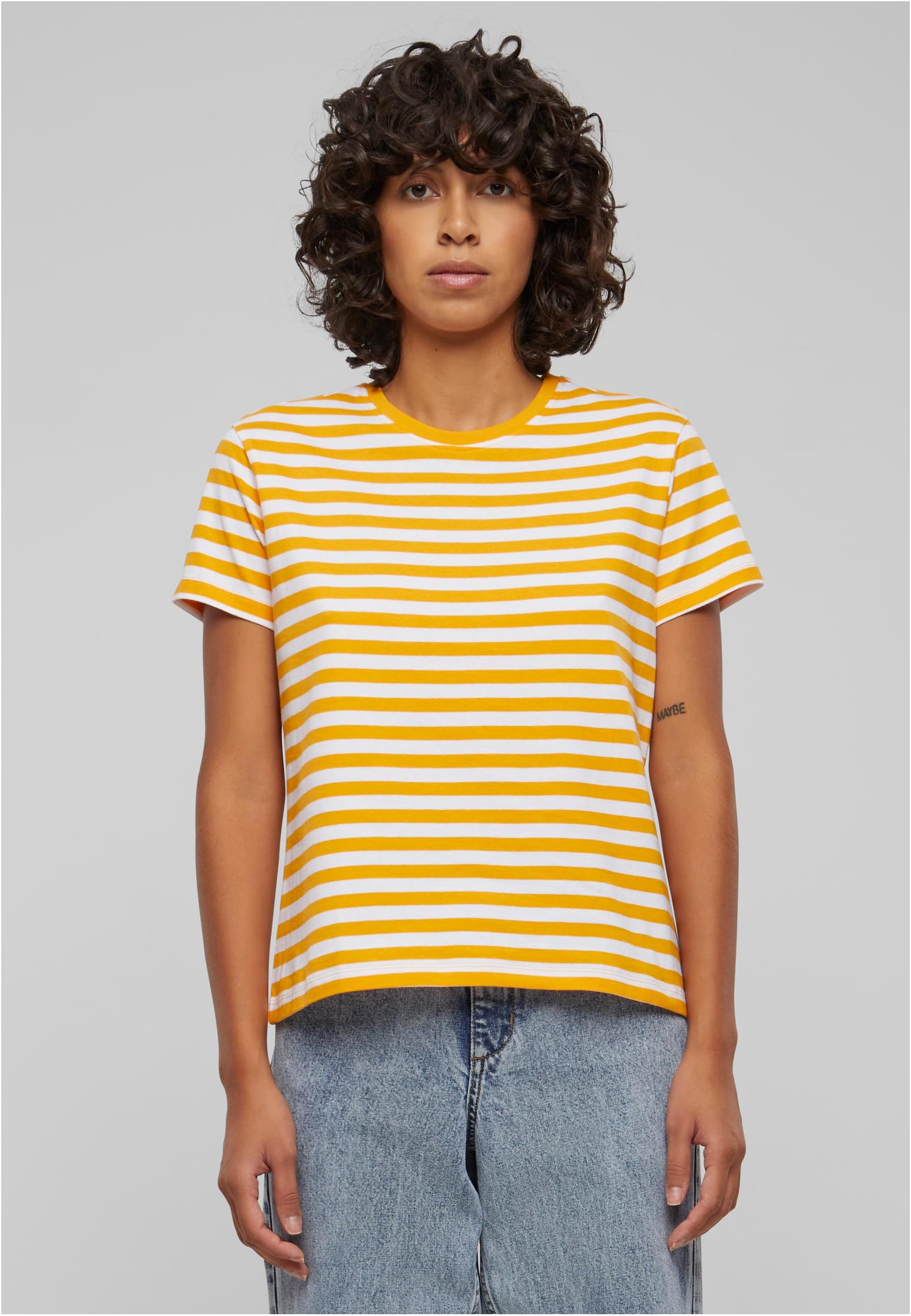 Ladies Regular Striped Tee | white/magicmango