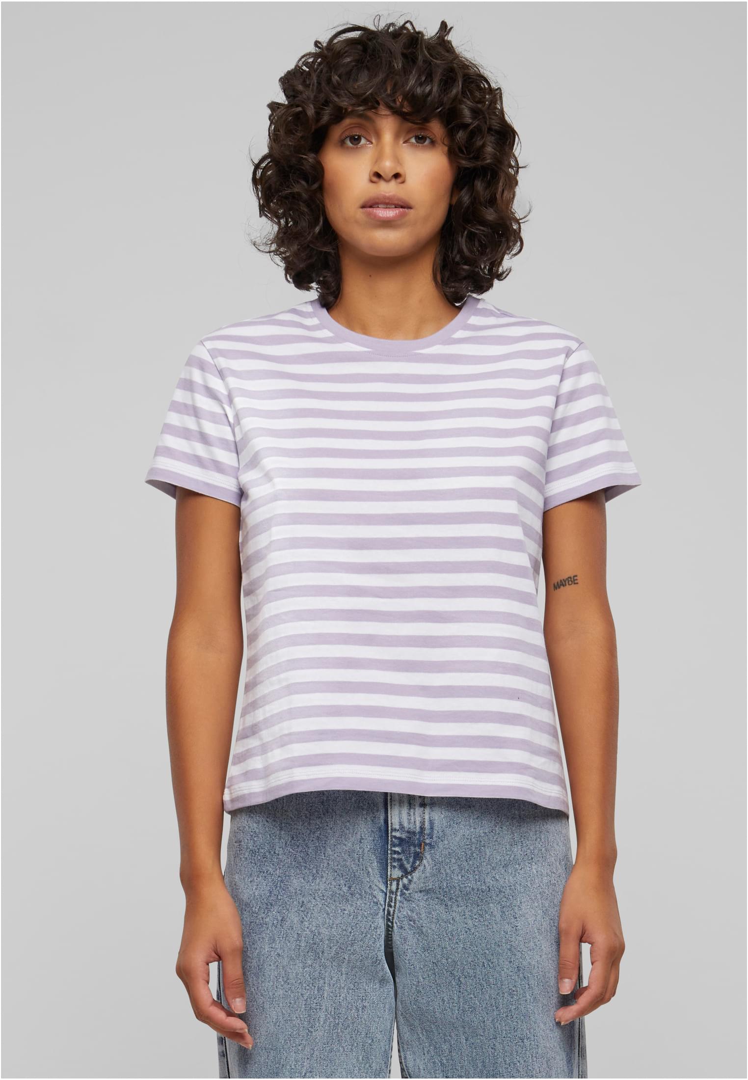 Ladies Regular Striped Tee | white/dustylilac