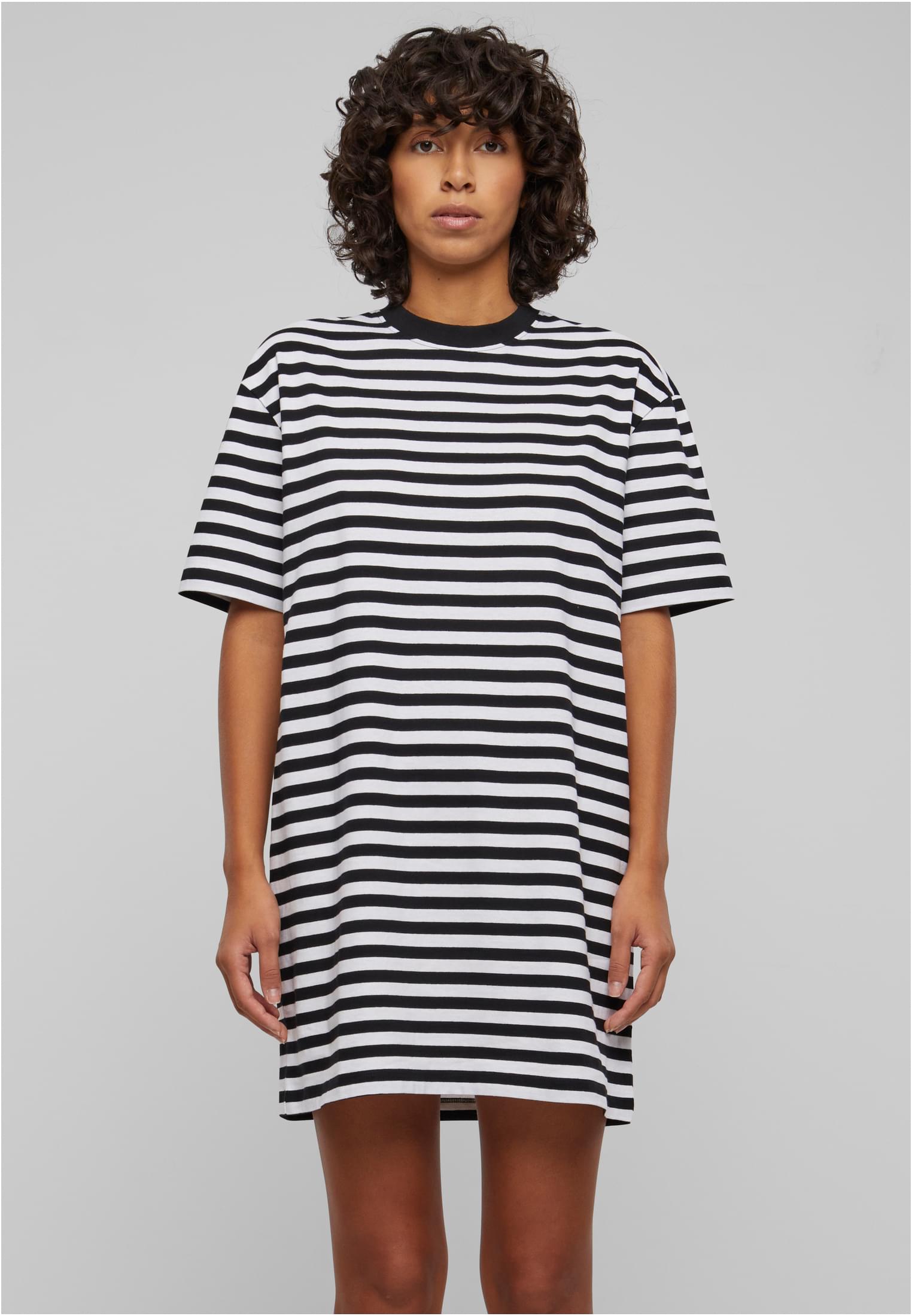 Ladies Oversized Striped Tee Dress | white/black