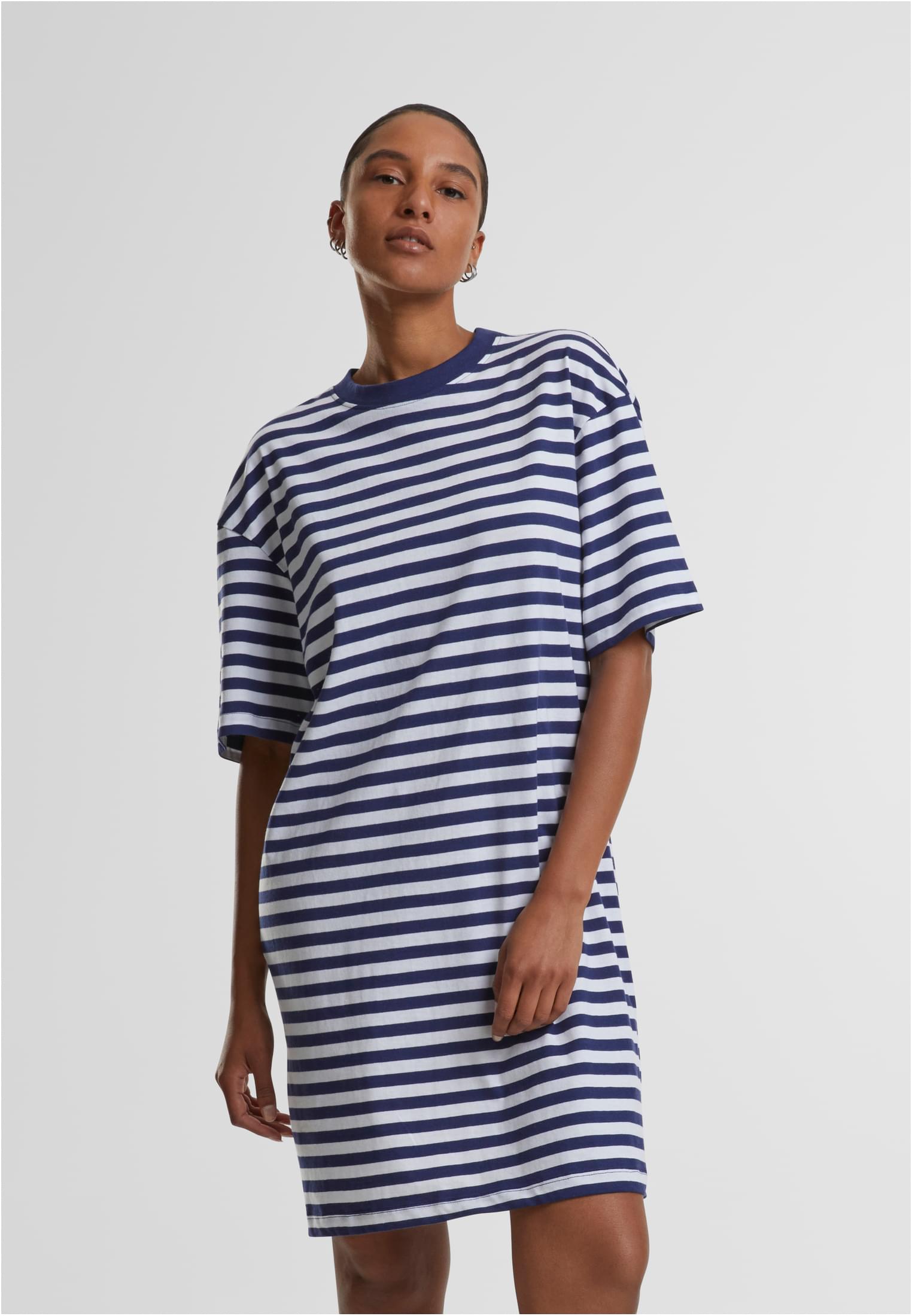 Ladies Oversized Striped Tee Dress | white/darkblue