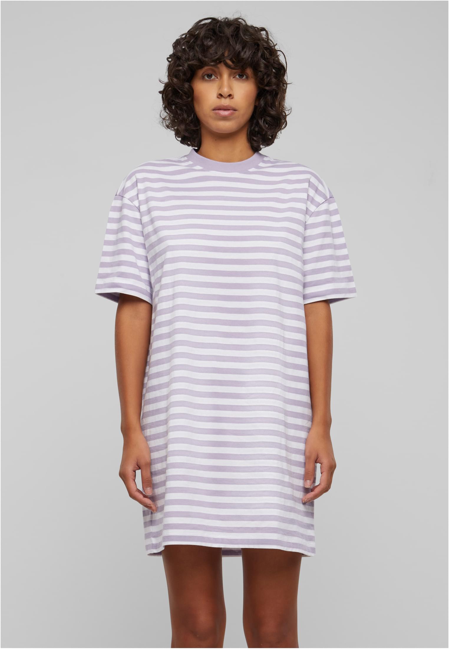 Ladies Oversized Striped Tee Dress | white/dustylilac