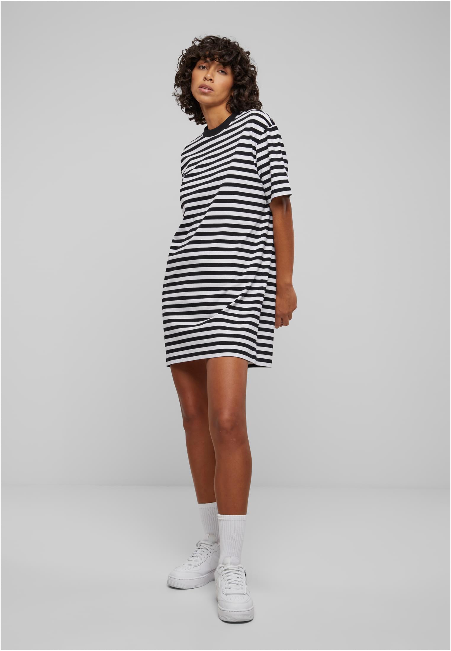 Ladies Oversized Striped Tee Dress | white/black