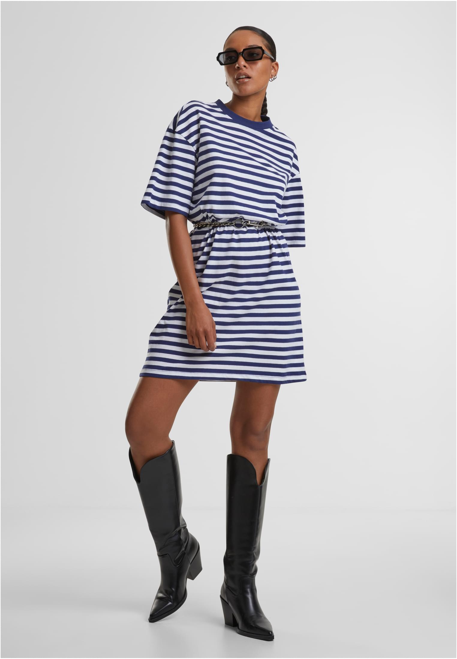 Ladies Oversized Striped Tee Dress | white/darkblue