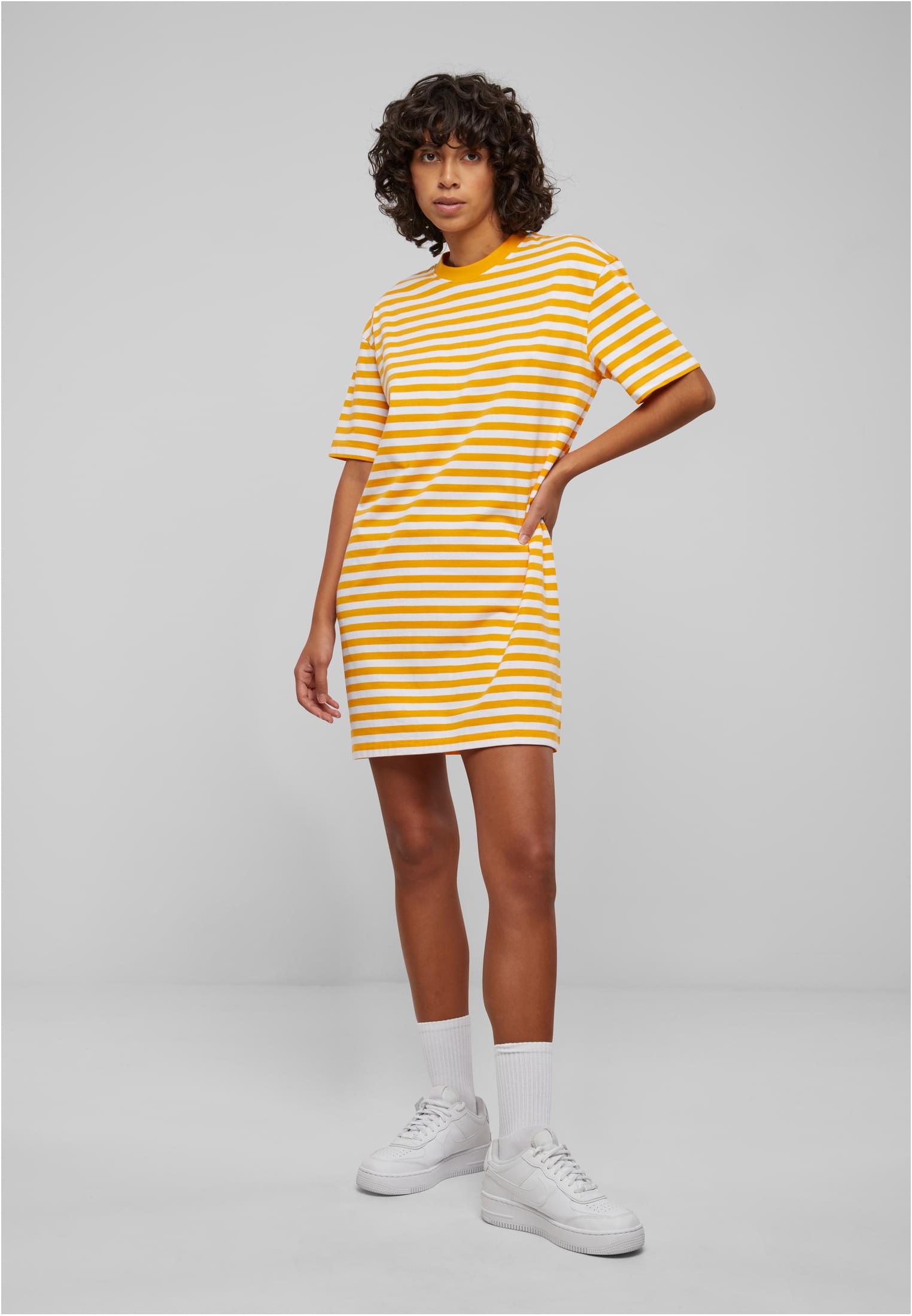 Ladies Oversized Striped Tee Dress | white/magicmango