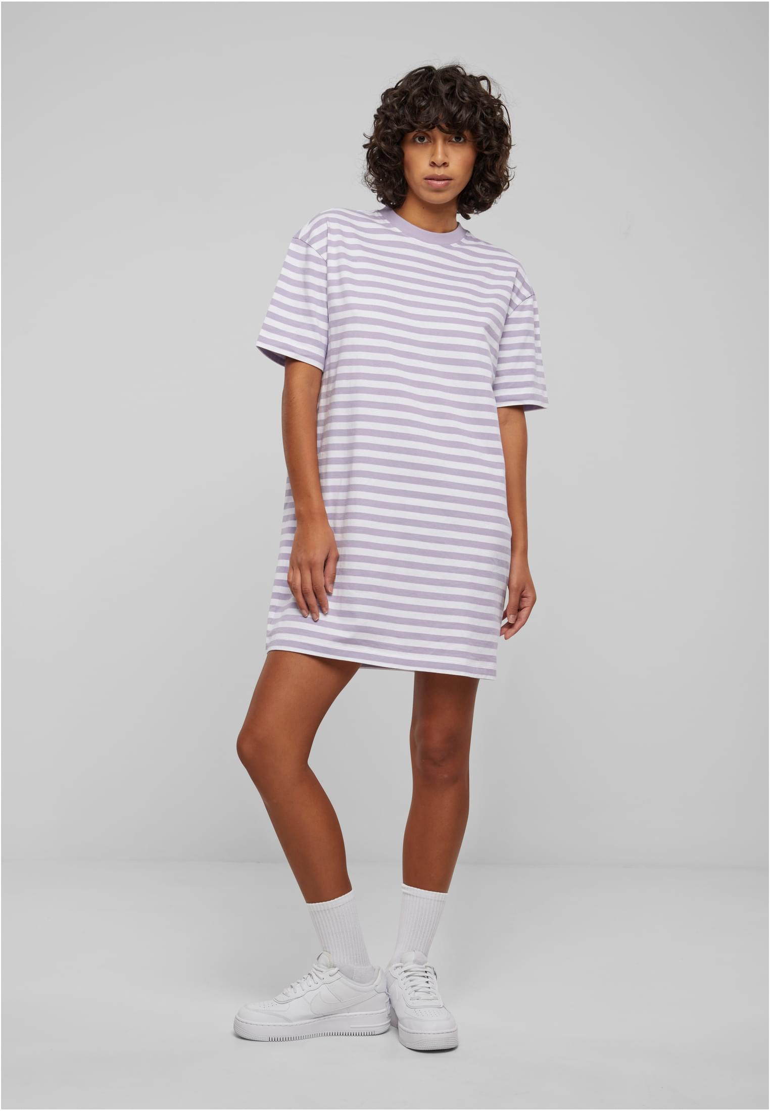 Ladies Oversized Striped Tee Dress | white/dustylilac