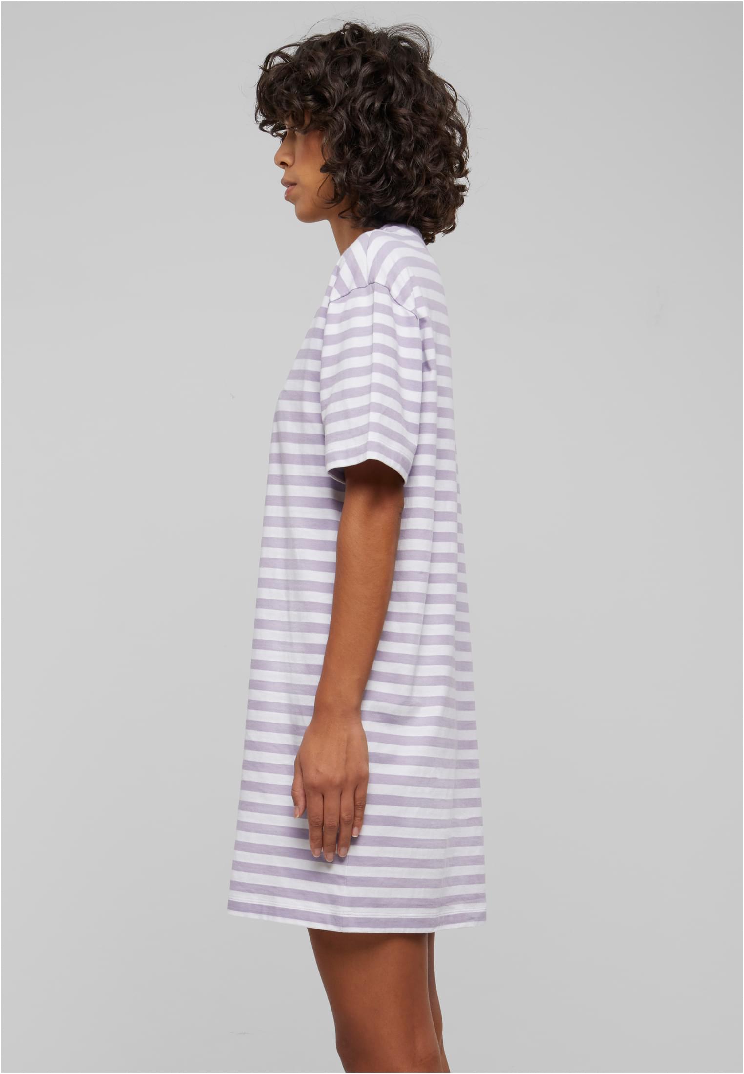 Ladies Oversized Striped Tee Dress | white/dustylilac