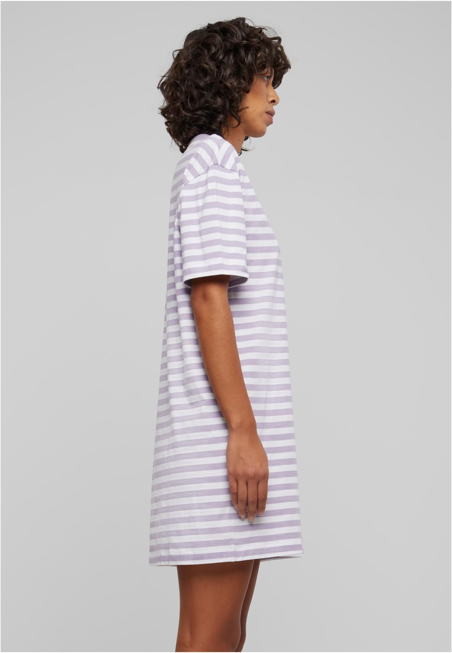 Ladies Oversized Striped Tee Dress | white/dustylilac