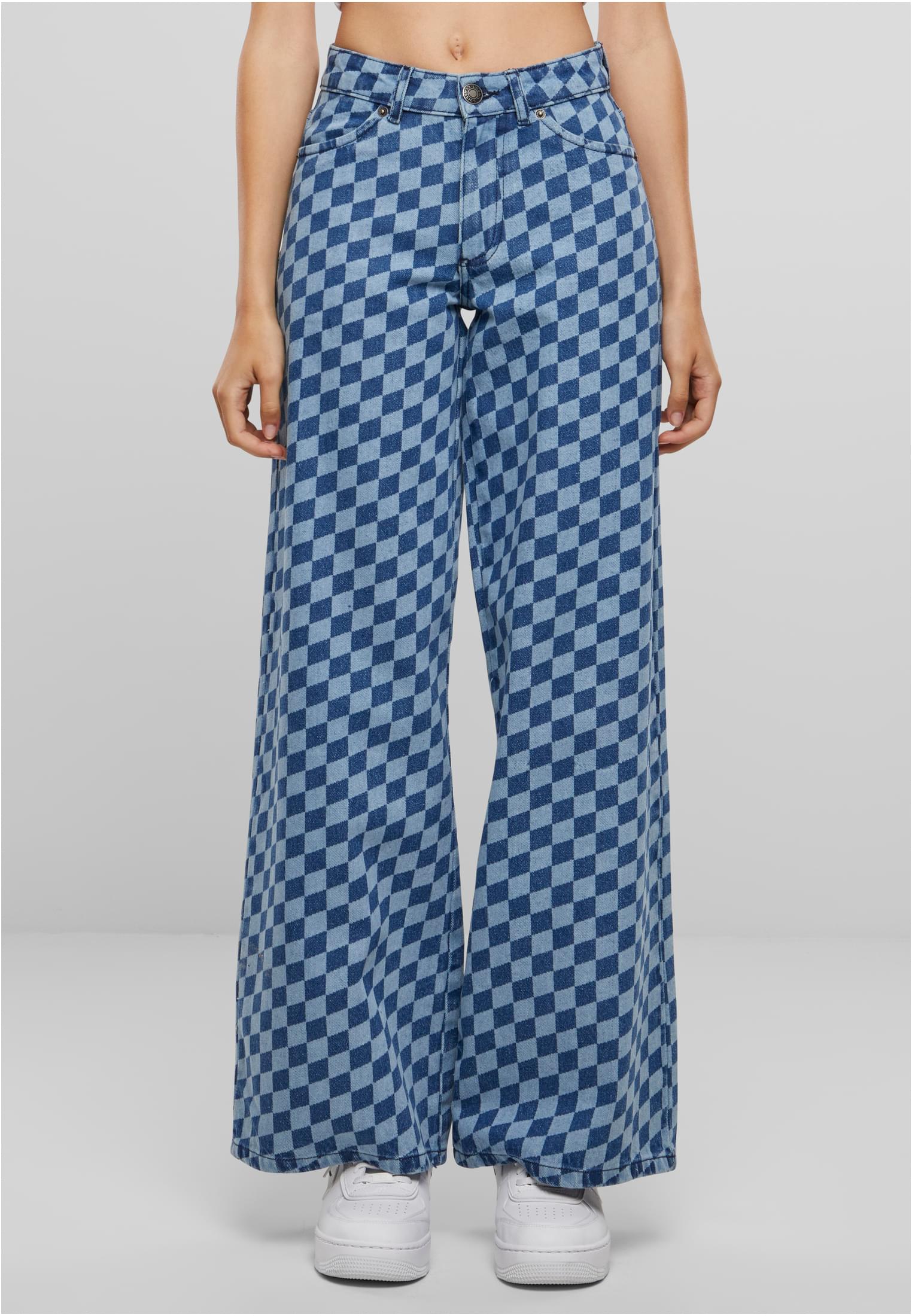 Ladies Wide Laser Printed Denim Pants | bluelasercheck