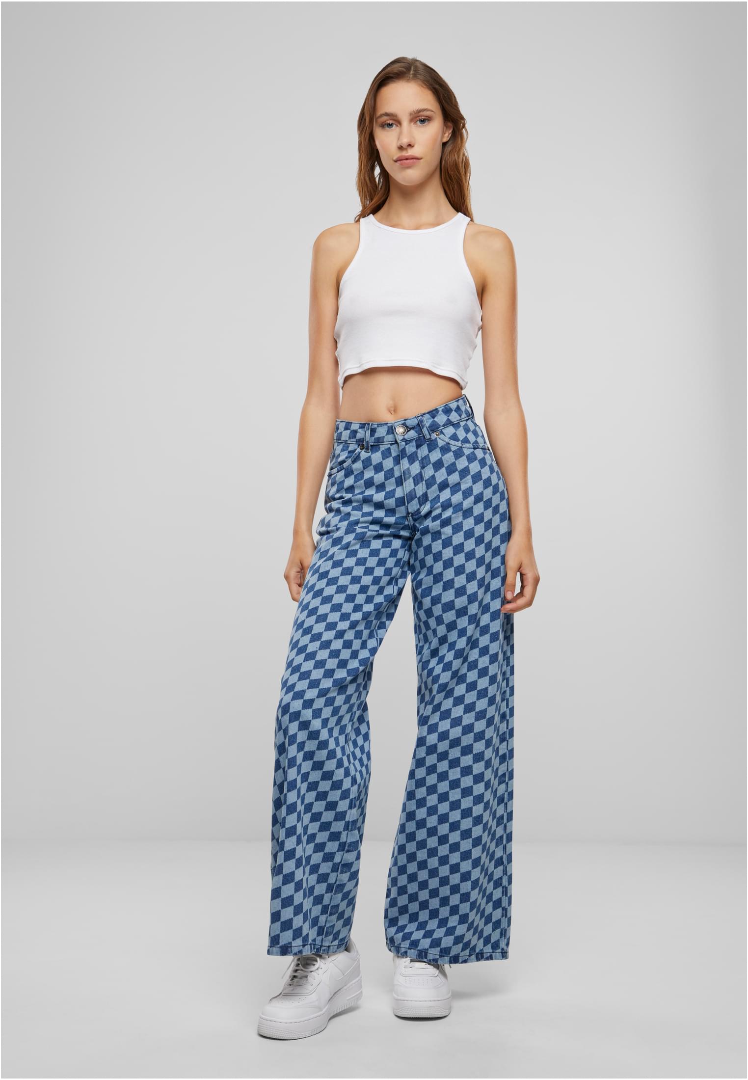 Ladies Wide Laser Printed Denim Pants | bluelasercheck