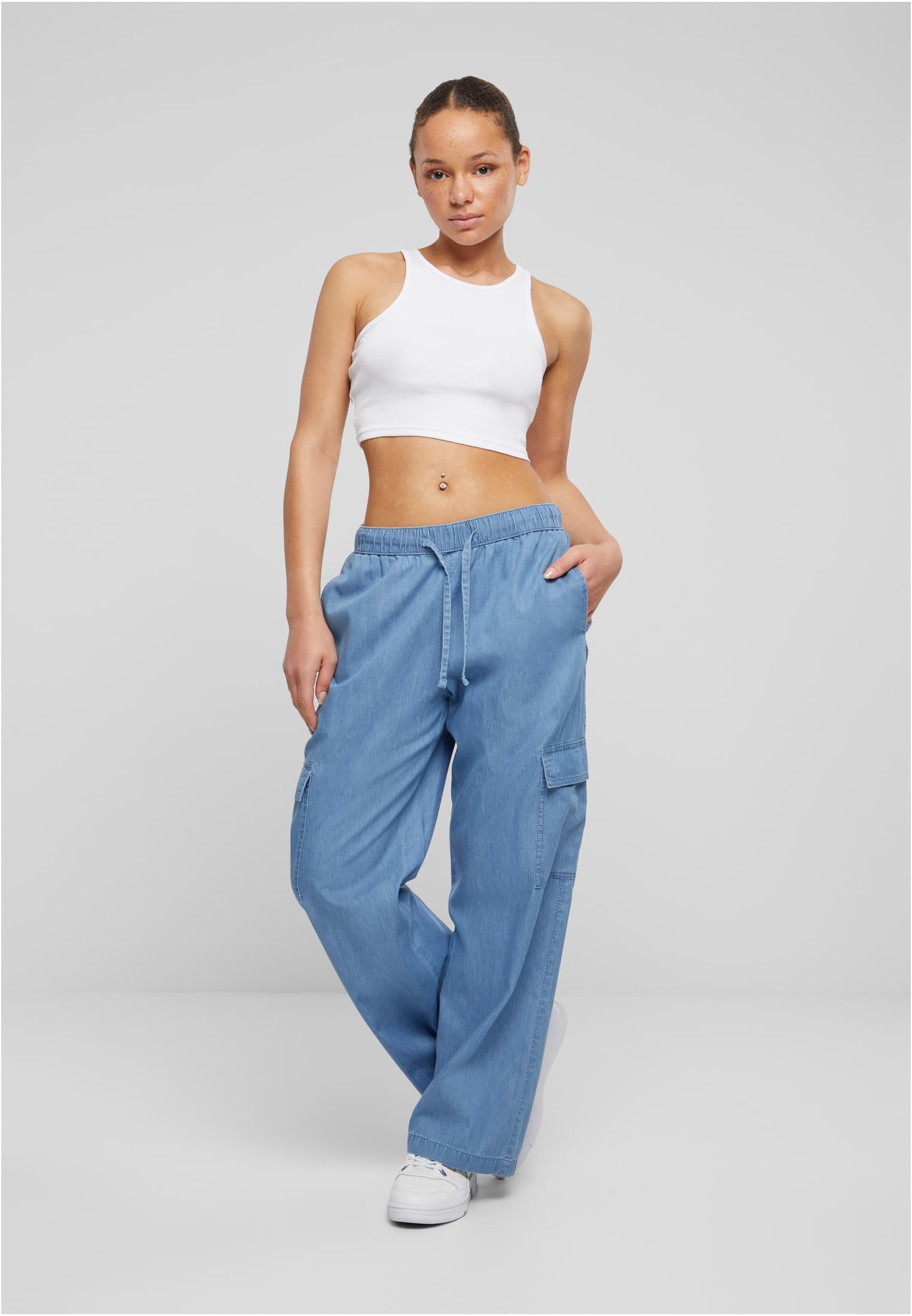 Ladies Light Denim Cargo Pants | skyblue washed