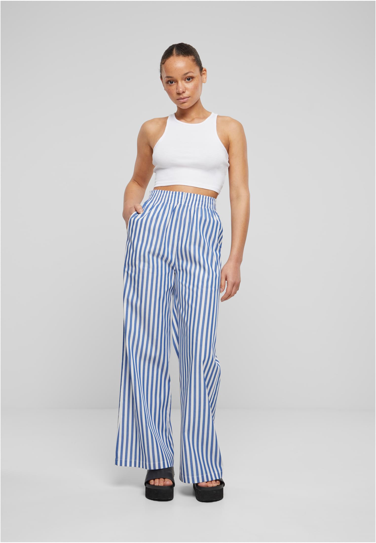 Ladies Striped Loose Pants | white/blue