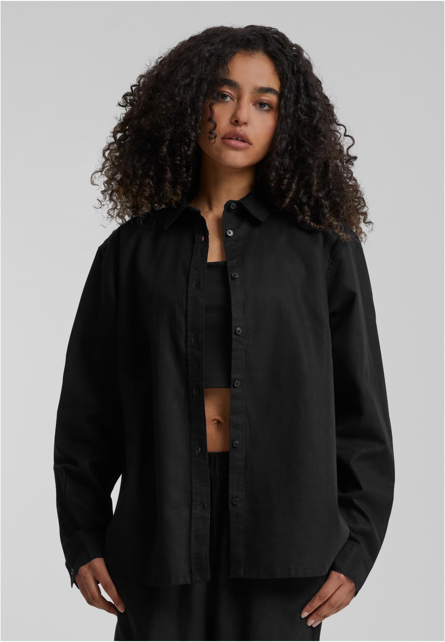 Ladies Linen Mixed Oversized Shirt | black