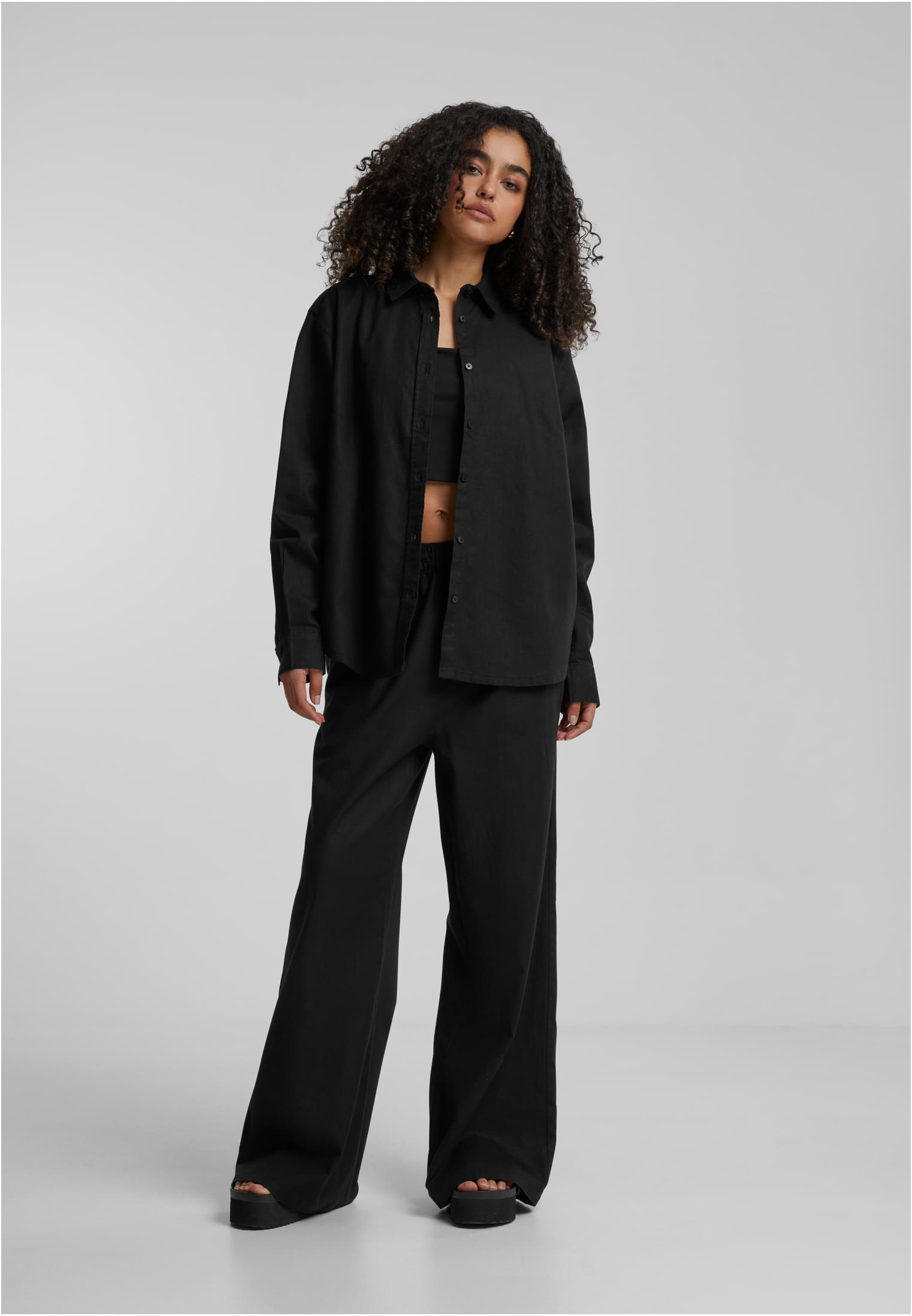 Ladies Linen Mixed Oversized Shirt | black