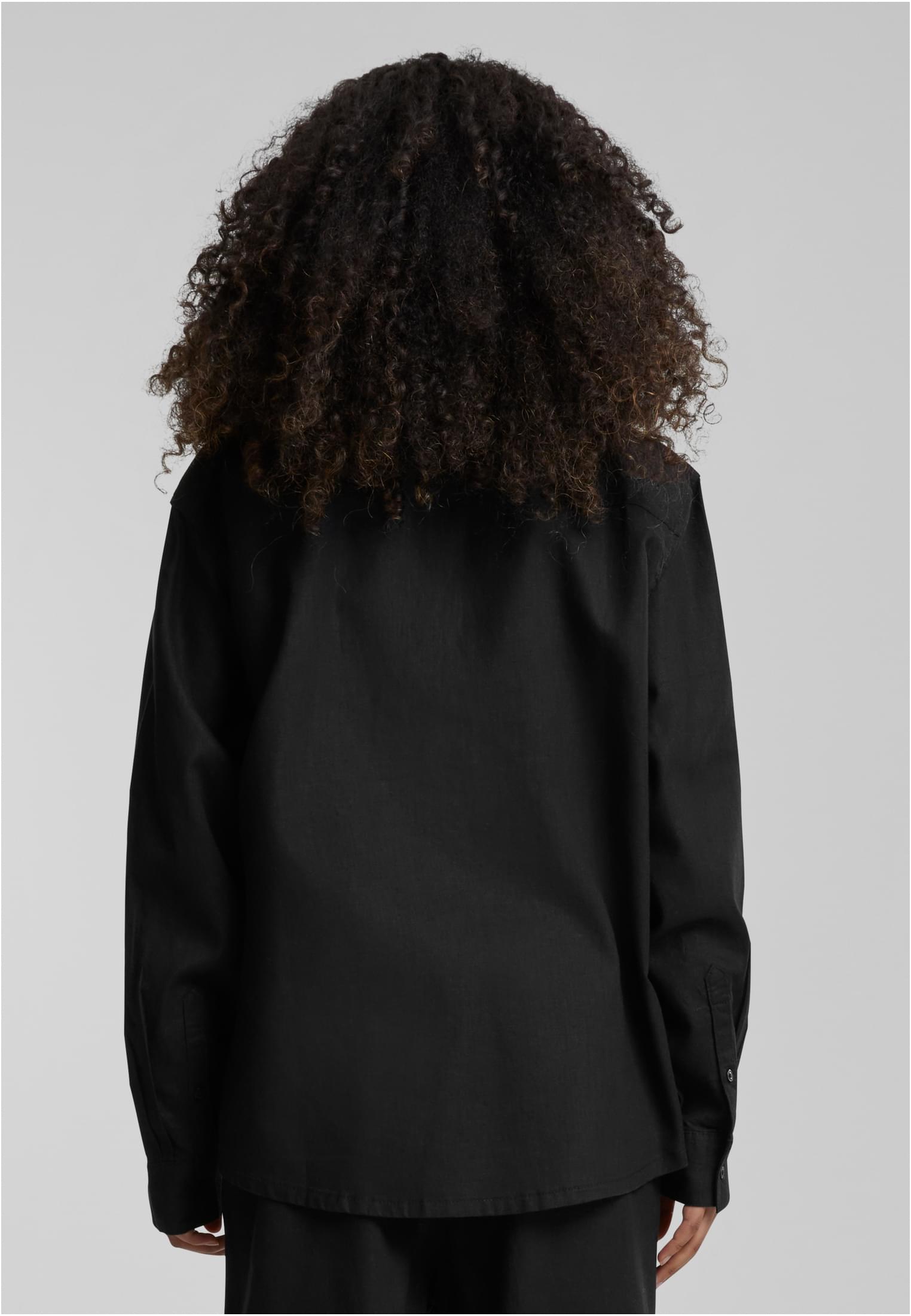 Ladies Linen Mixed Oversized Shirt | black