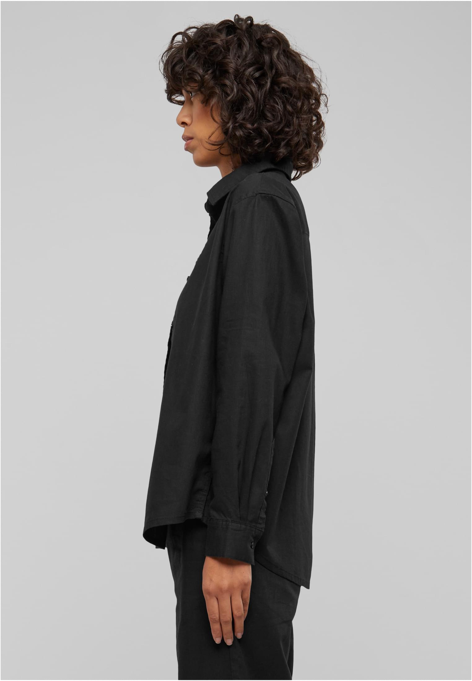 Ladies Linen Mixed Oversized Shirt | black