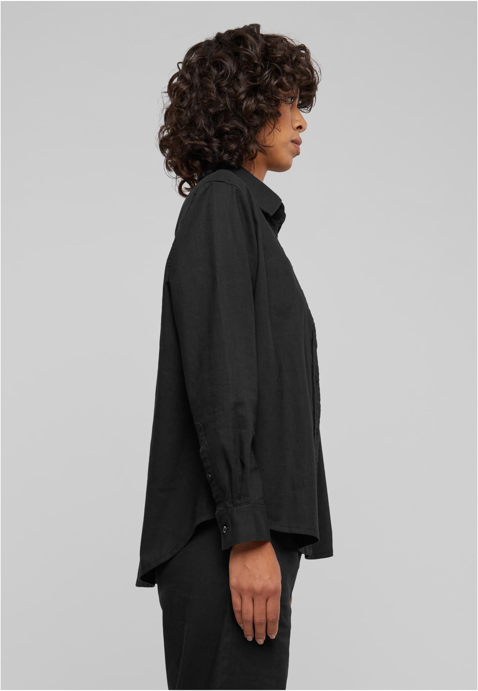 Ladies Linen Mixed Oversized Shirt | black