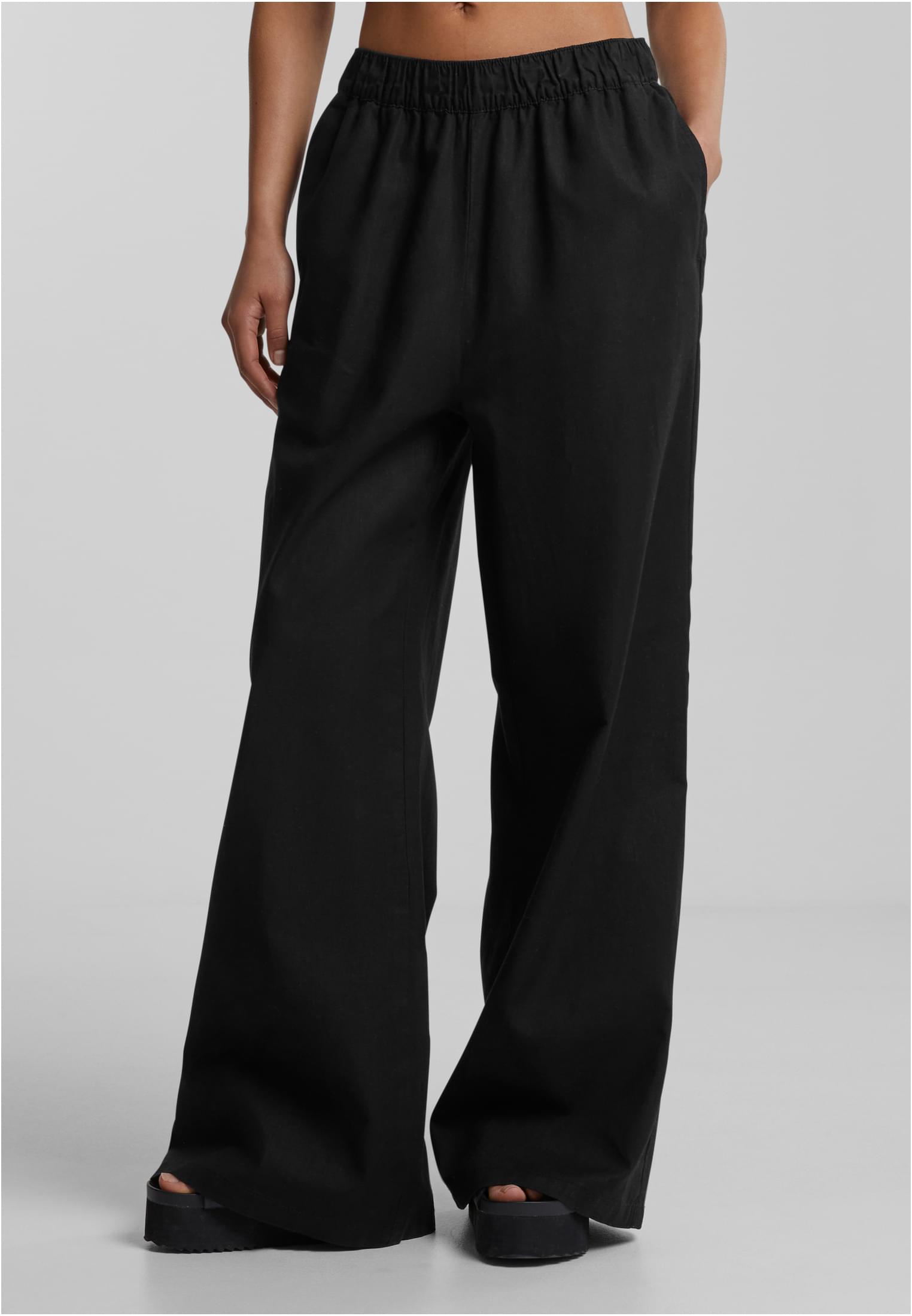 Ladies Linen Mixed Wide Pants | black