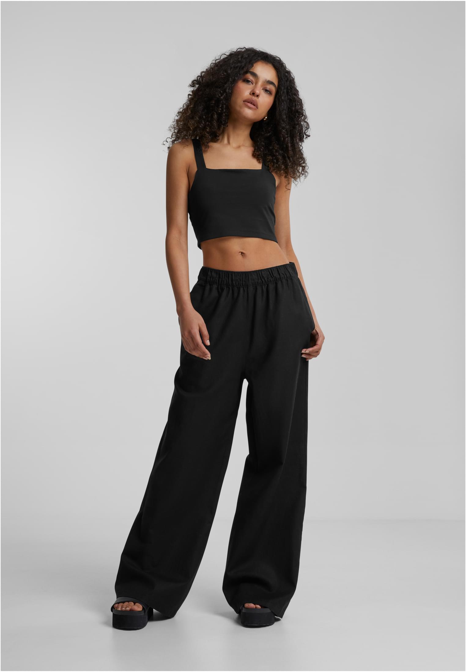 Ladies Linen Mixed Wide Pants | black