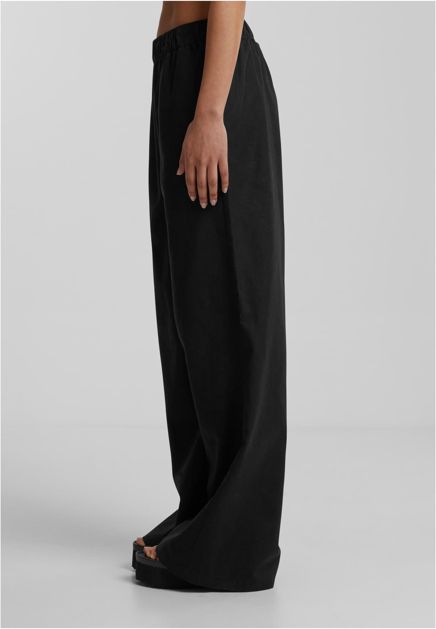 Ladies Linen Mixed Wide Pants | black