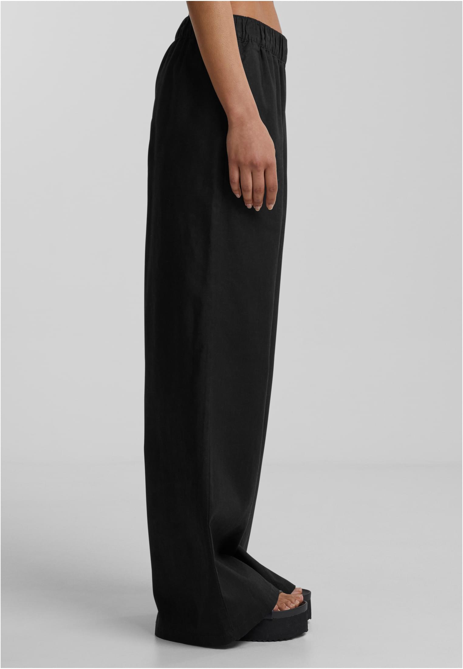 Ladies Linen Mixed Wide Pants | black