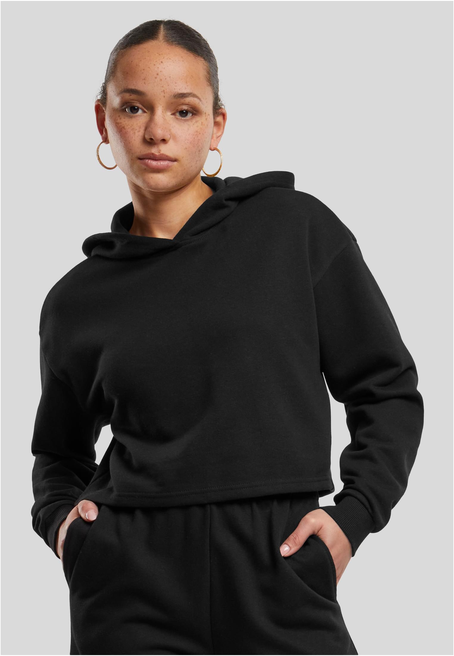 Ladies Oversized Cropped Light Terry Hoodie | black