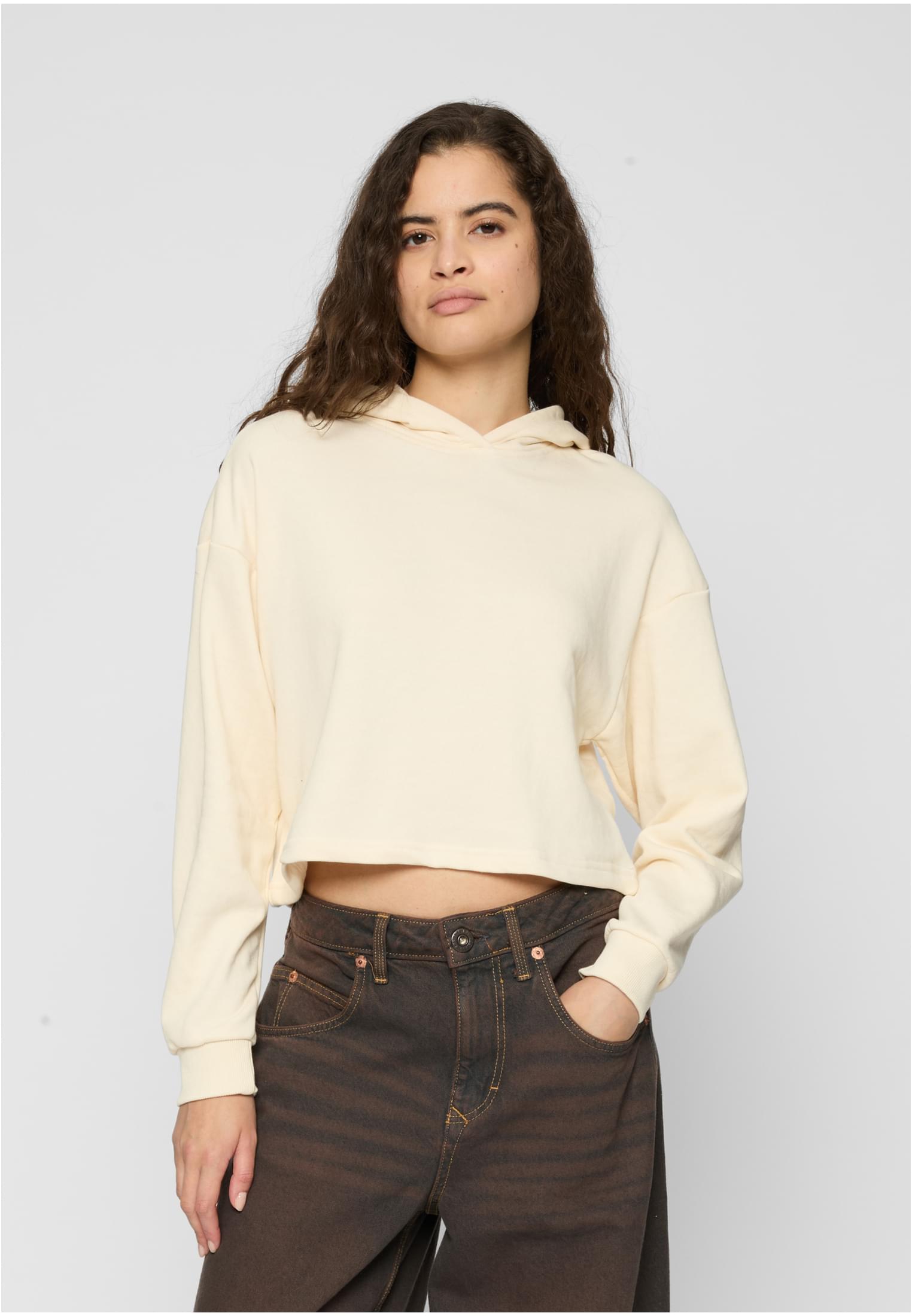 Ladies Oversized Cropped Light Terry Hoodie | whitesand