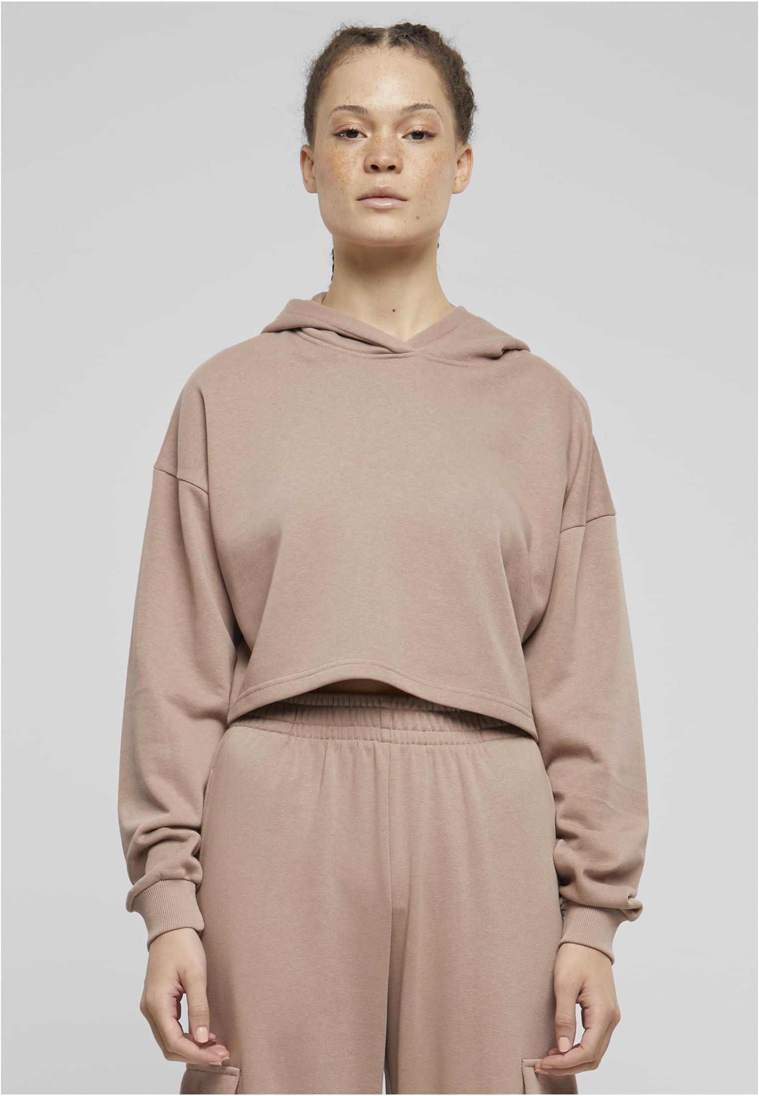 Ladies Oversized Cropped Light Terry Hoodie | duskrose