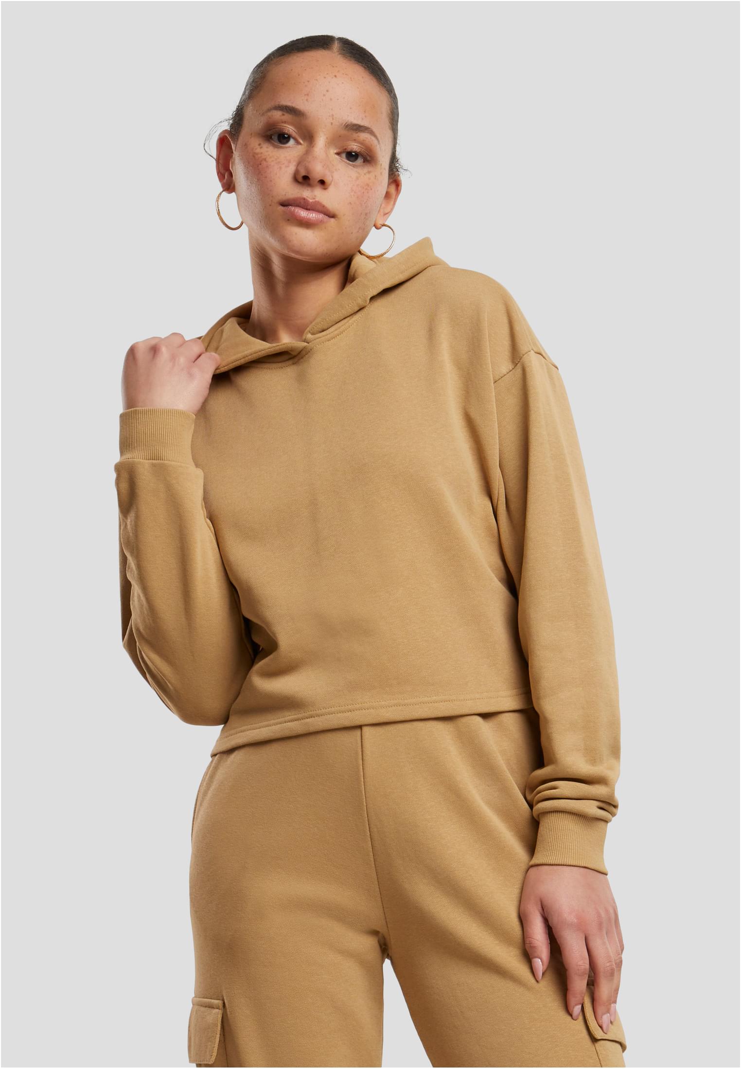 Ladies Oversized Cropped Light Terry Hoodie | unionbeige