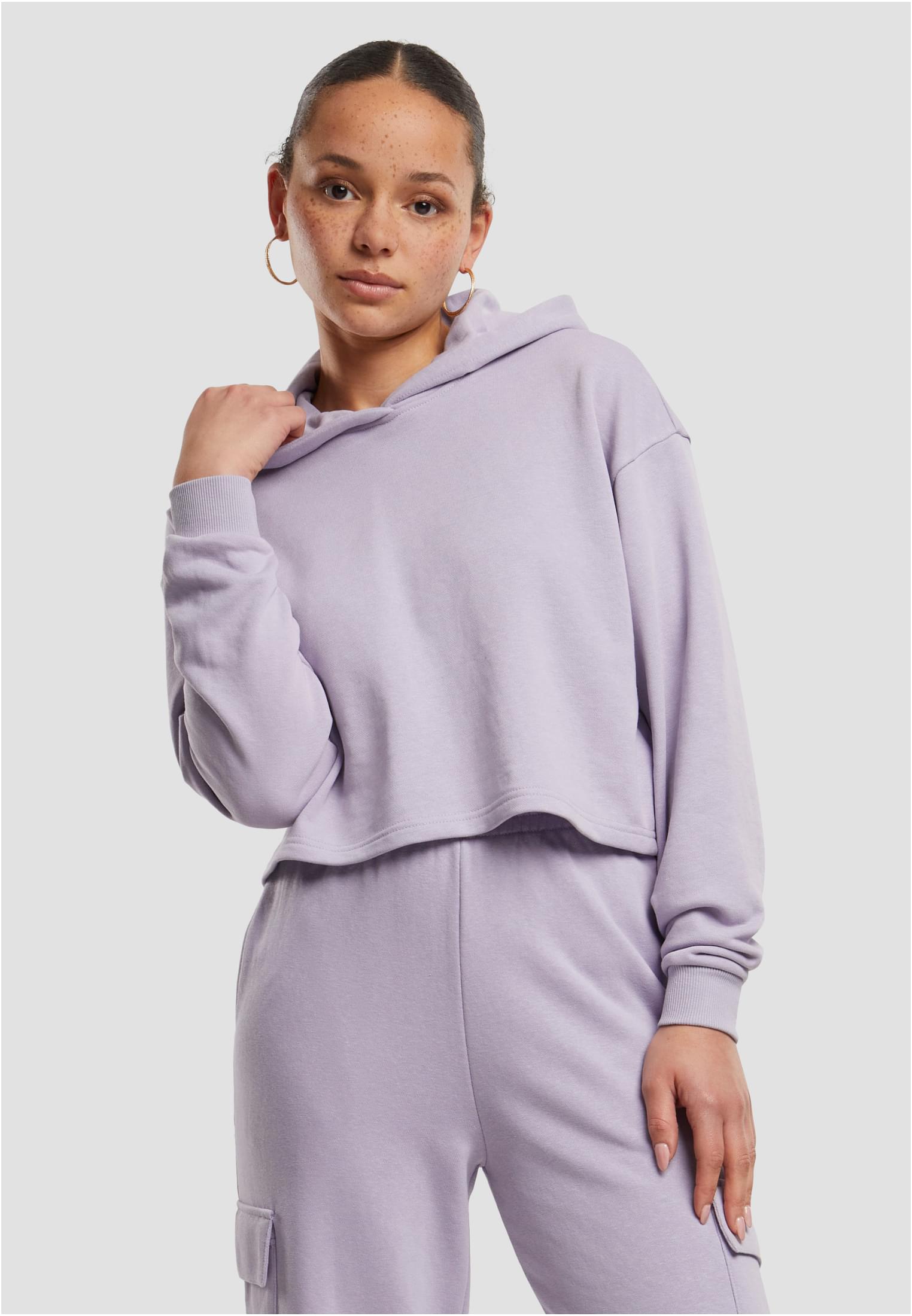 Ladies Oversized Cropped Light Terry Hoodie | dustylilac