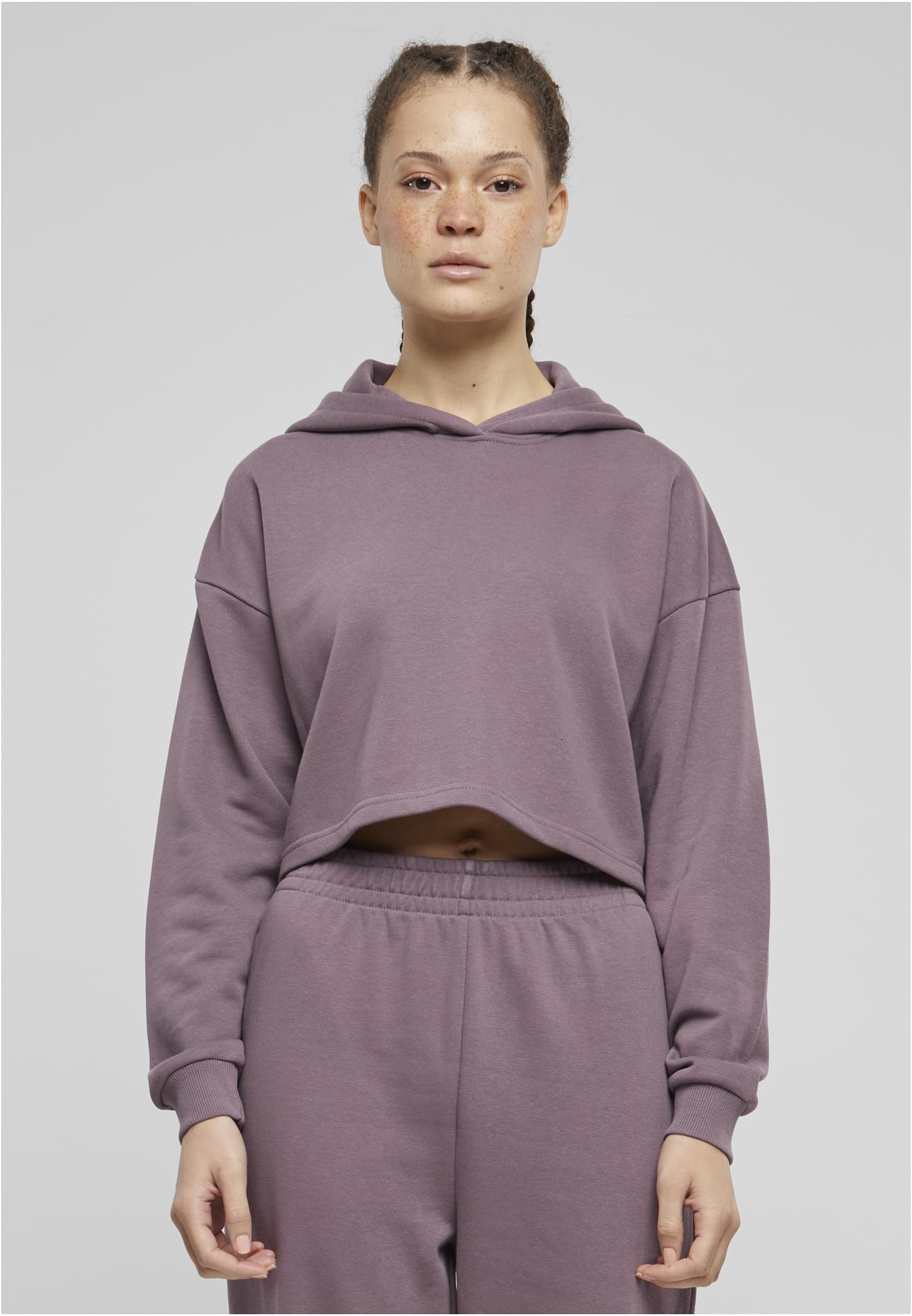 Ladies Oversized Cropped Light Terry Hoodie | fadedpurple