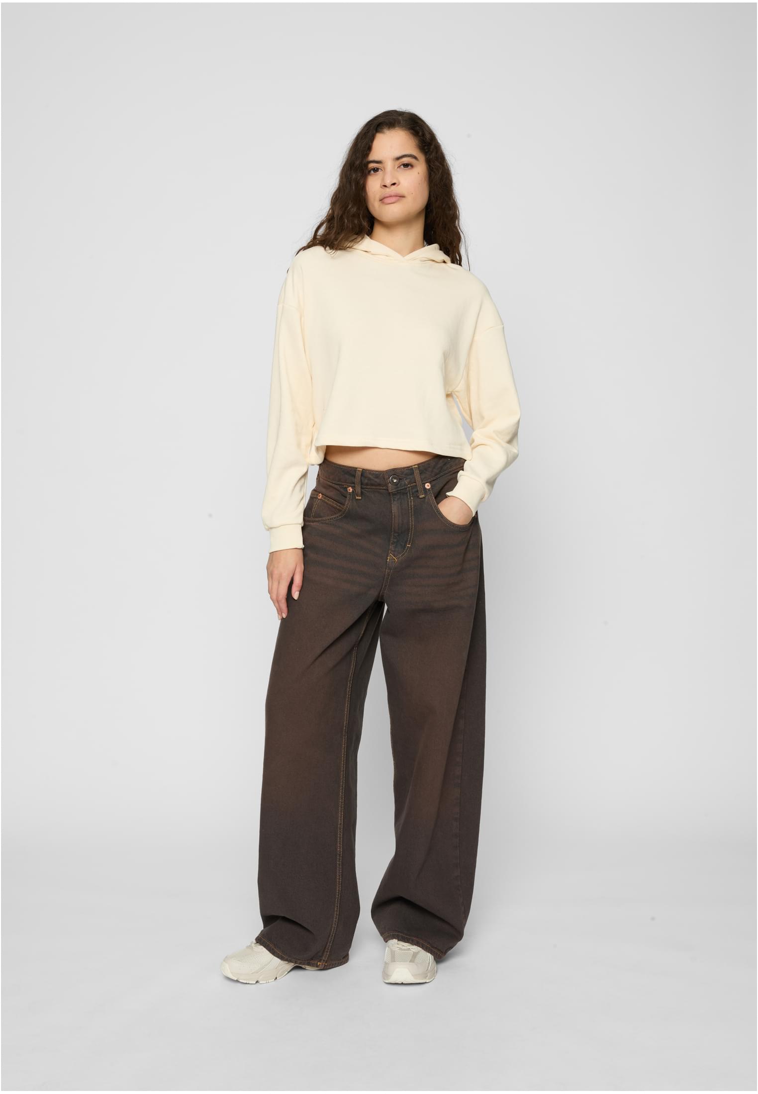 Ladies Oversized Cropped Light Terry Hoodie | whitesand