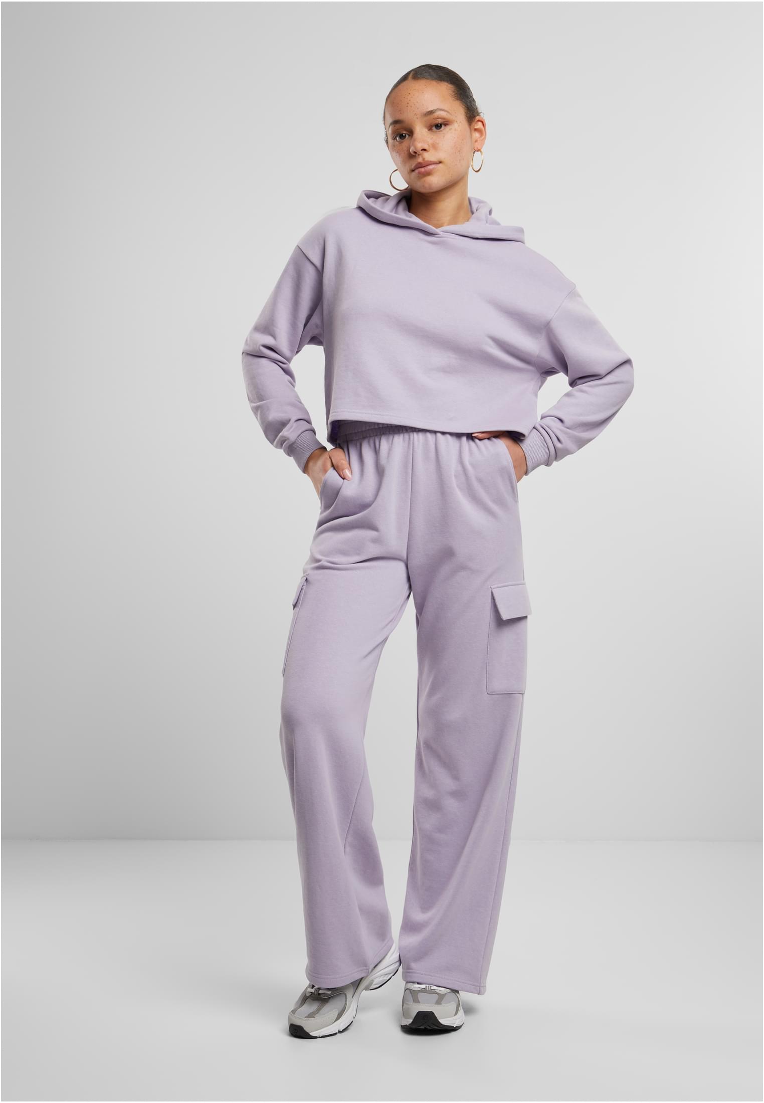 Ladies Oversized Cropped Light Terry Hoodie | dustylilac